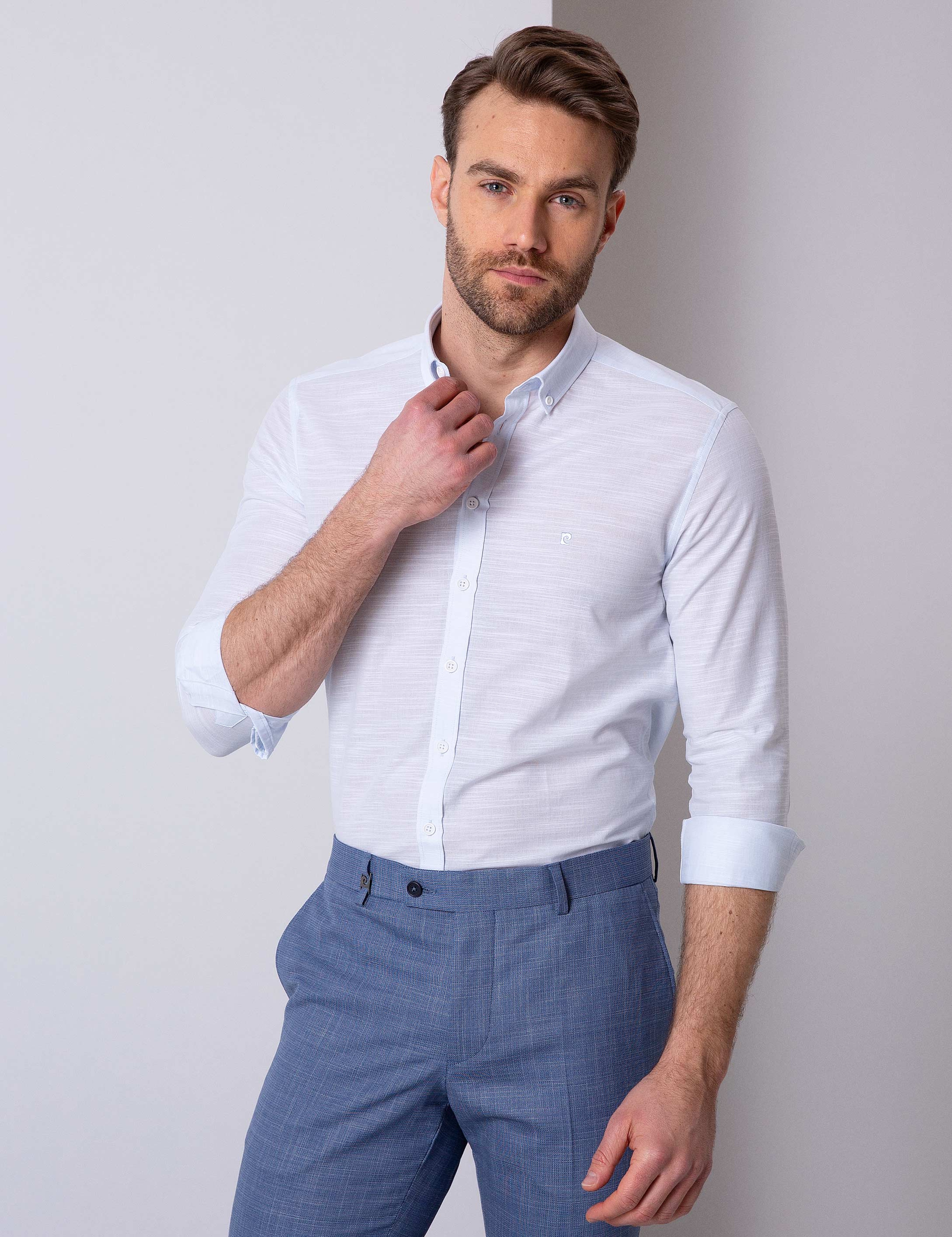 Açık Mavi Slim Fit Uzun Kollu Gömlek - Image 1