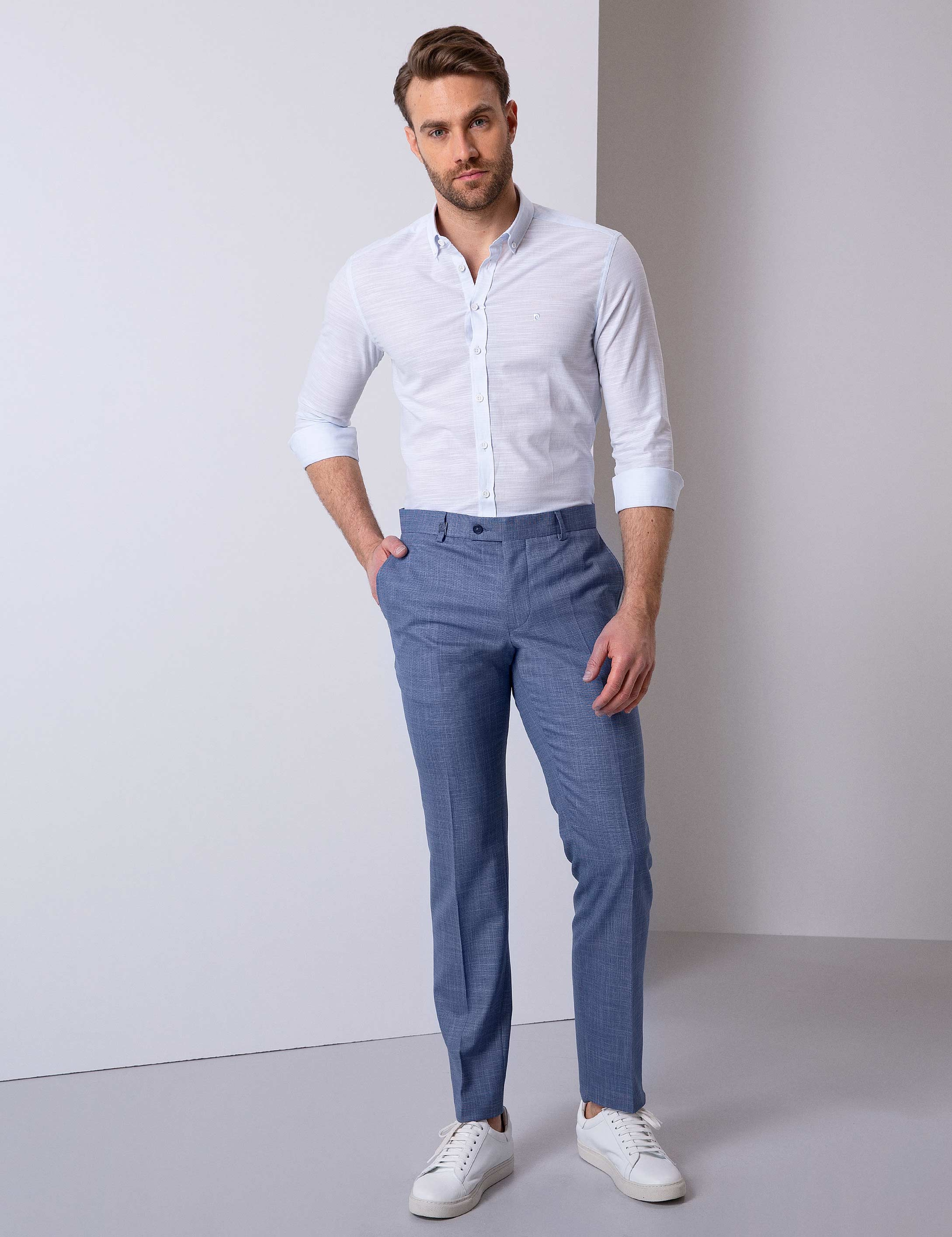 Açık Mavi Slim Fit Uzun Kollu Gömlek - Image 2