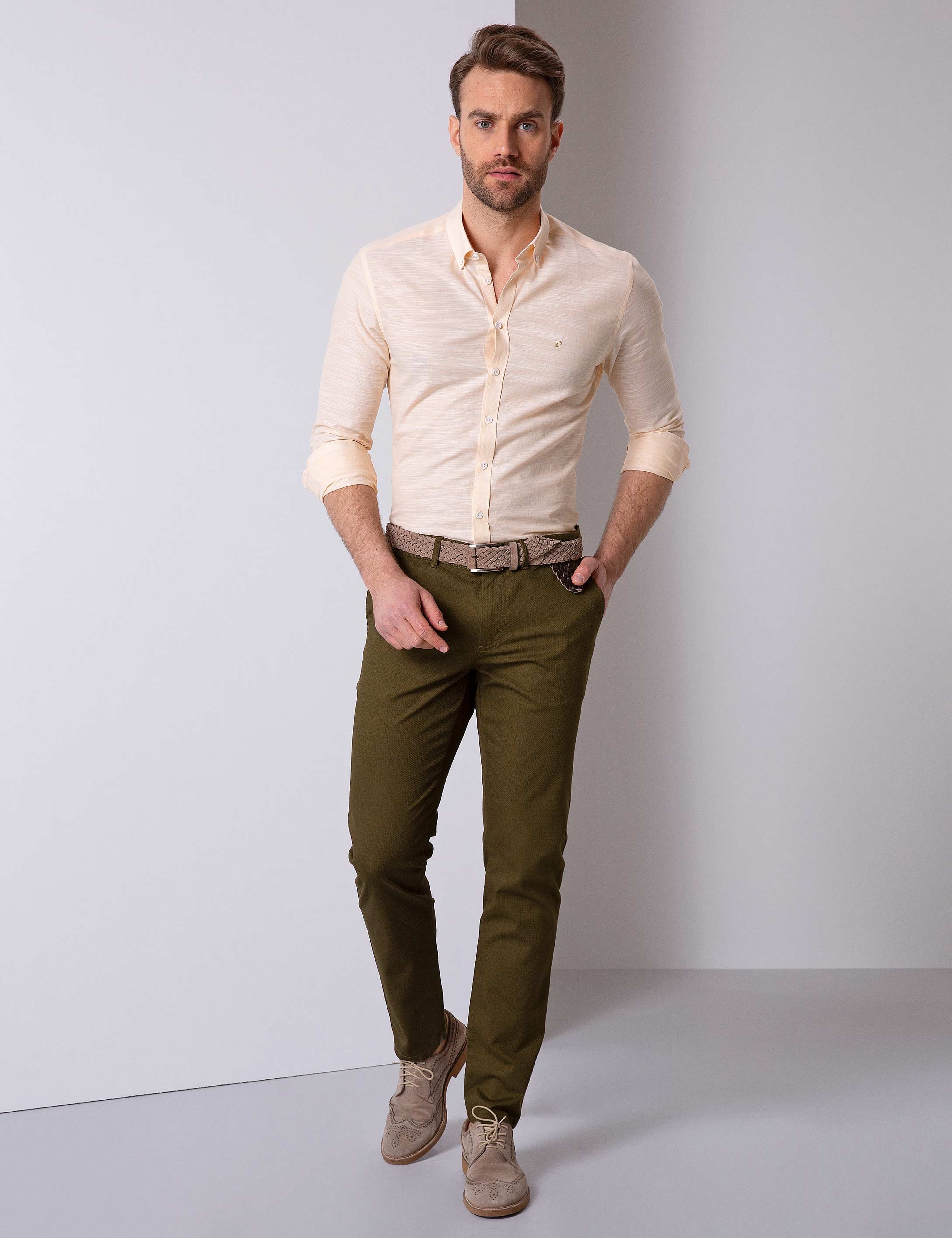 Sarı Slim Fit Uzun Kollu Gömlek
