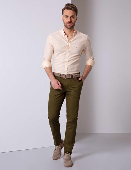 Sarı Slim Fit Uzun Kollu Gömlek - 50203495028