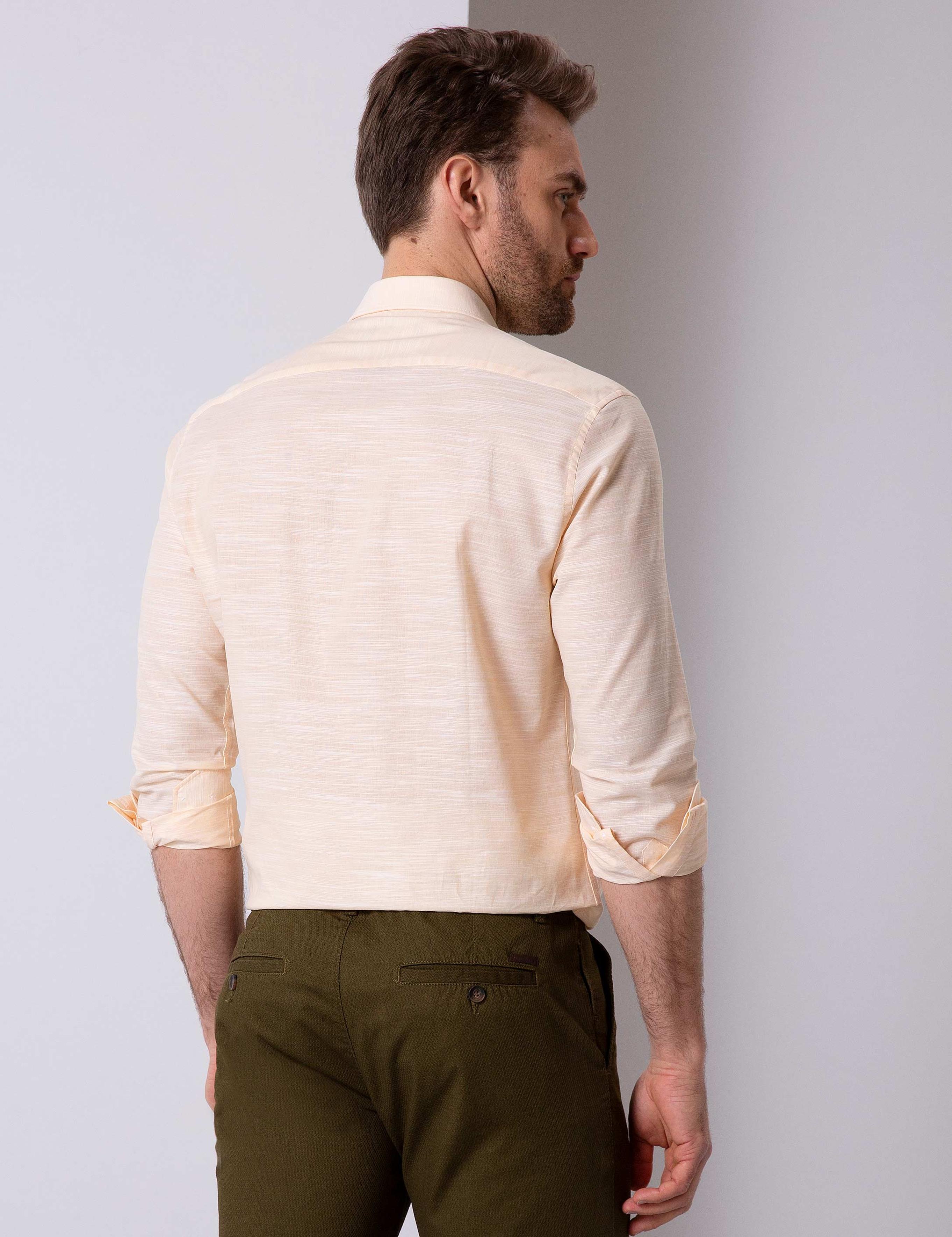 Sarı Slim Fit Uzun Kollu Gömlek