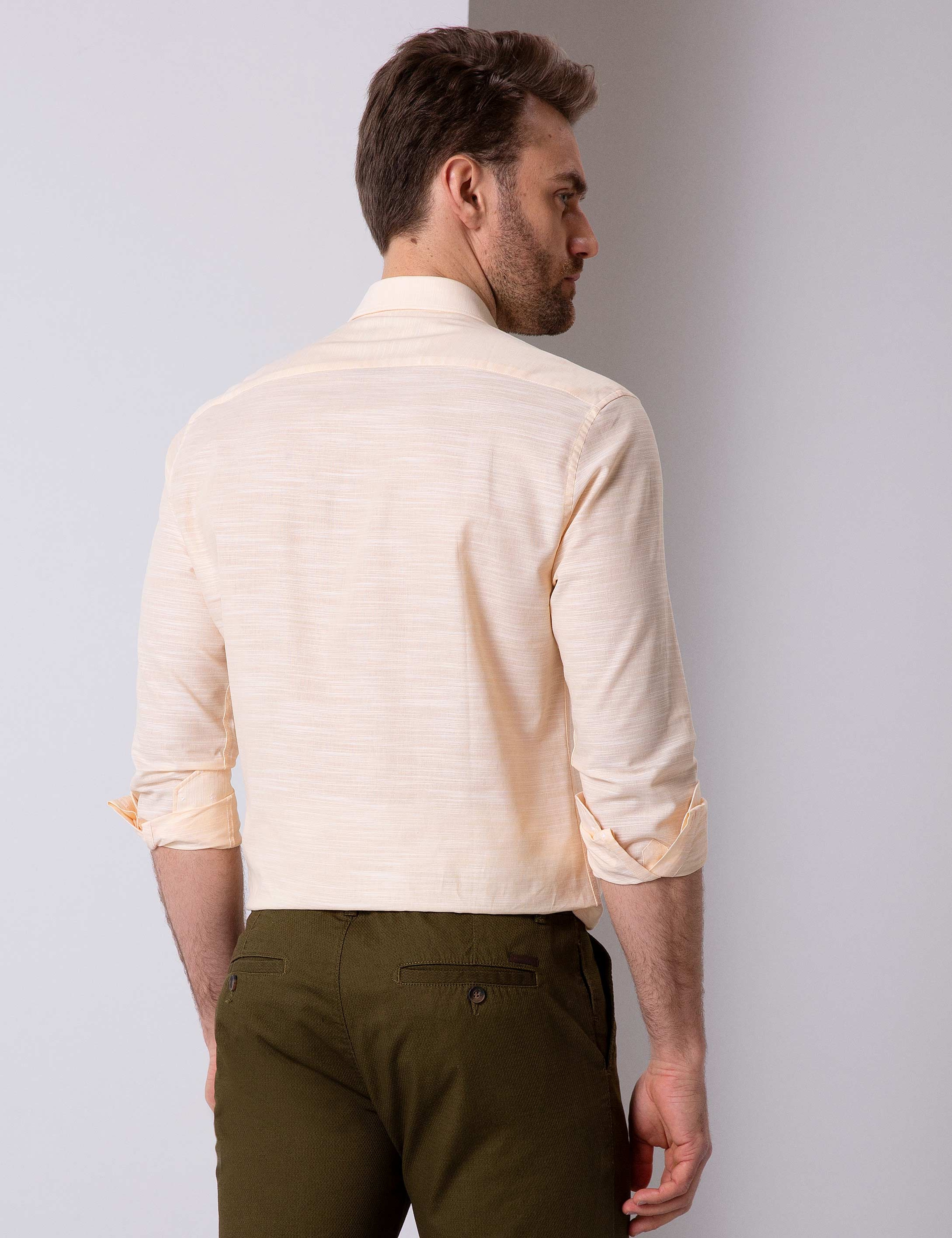 Sarı Slim Fit Uzun Kollu Gömlek - Image 4