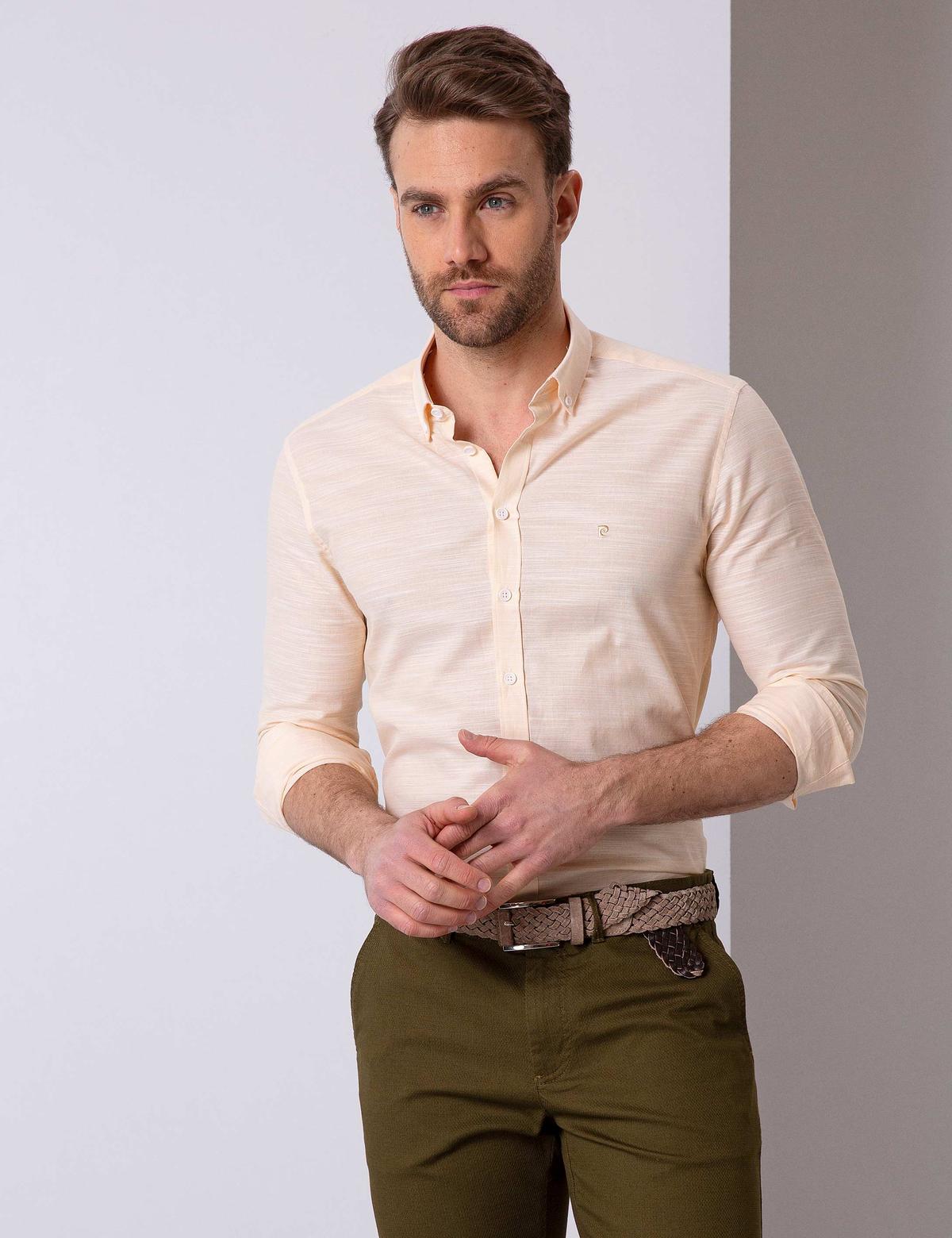 Sarı Slim Fit Uzun Kollu Gömlek