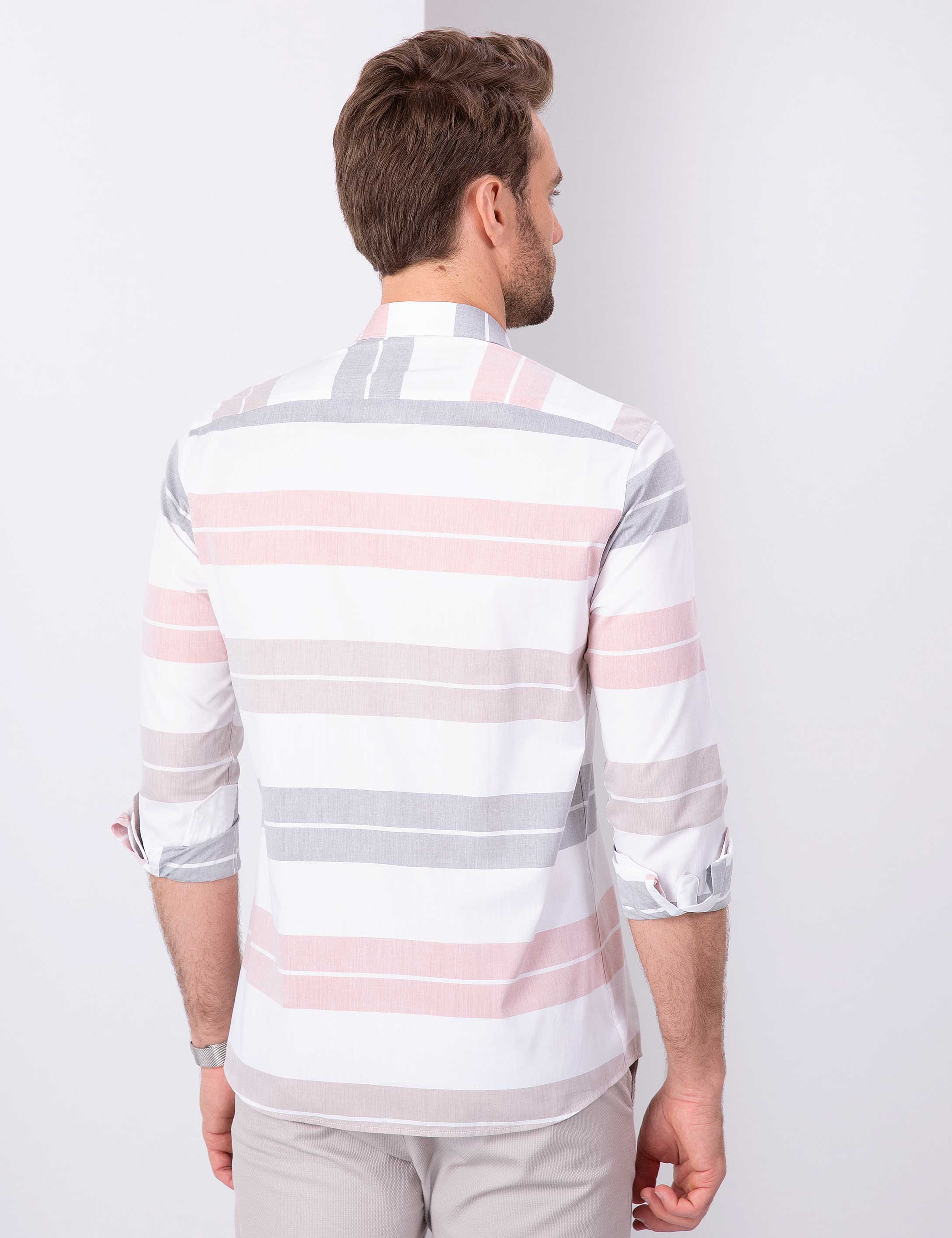 Turuncu Slim Fit Uzun Kollu Gömlek - Image 3