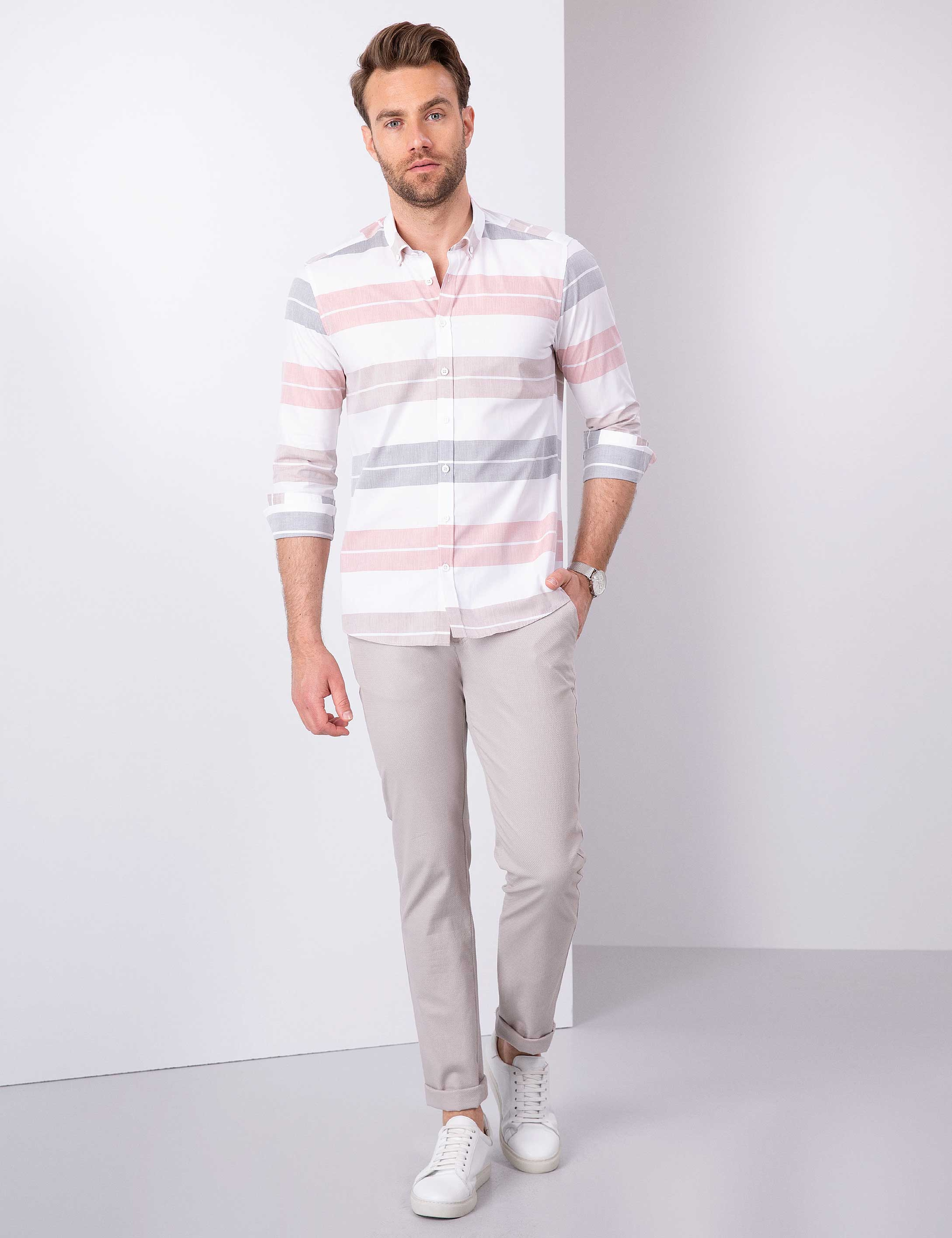 Turuncu Slim Fit Uzun Kollu Gömlek - Image 4