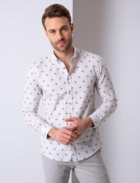 Açık Gri Slim Fit Uzun Kollu Gömlek - 50203516001