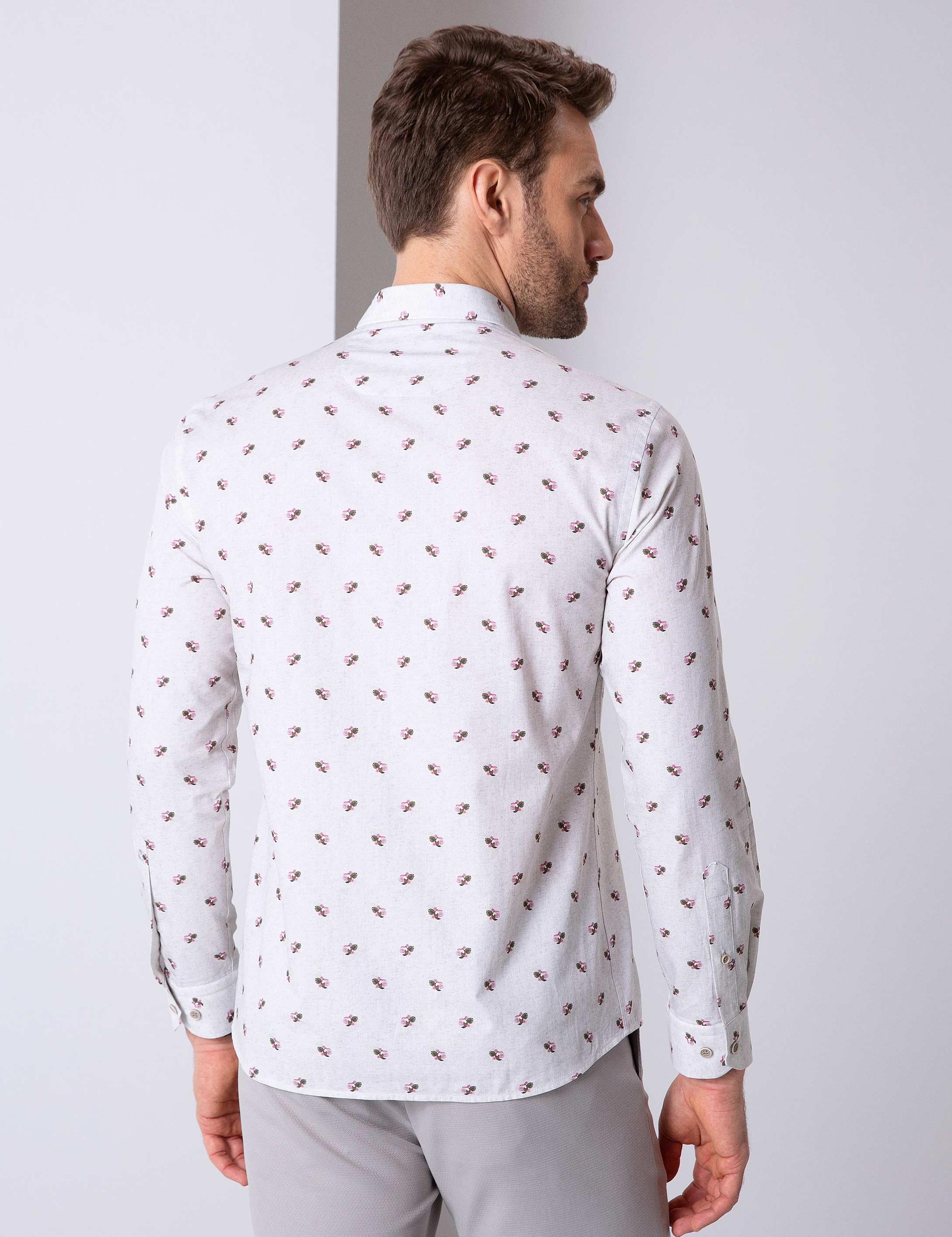 Açık Gri Slim Fit Uzun Kollu Gömlek