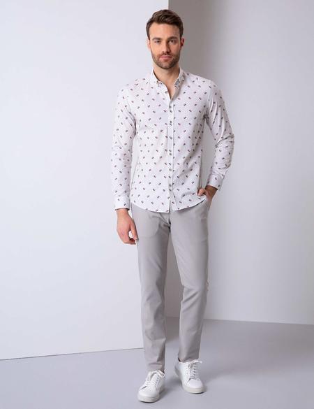 Açık Gri Slim Fit Uzun Kollu Gömlek - 50203516001