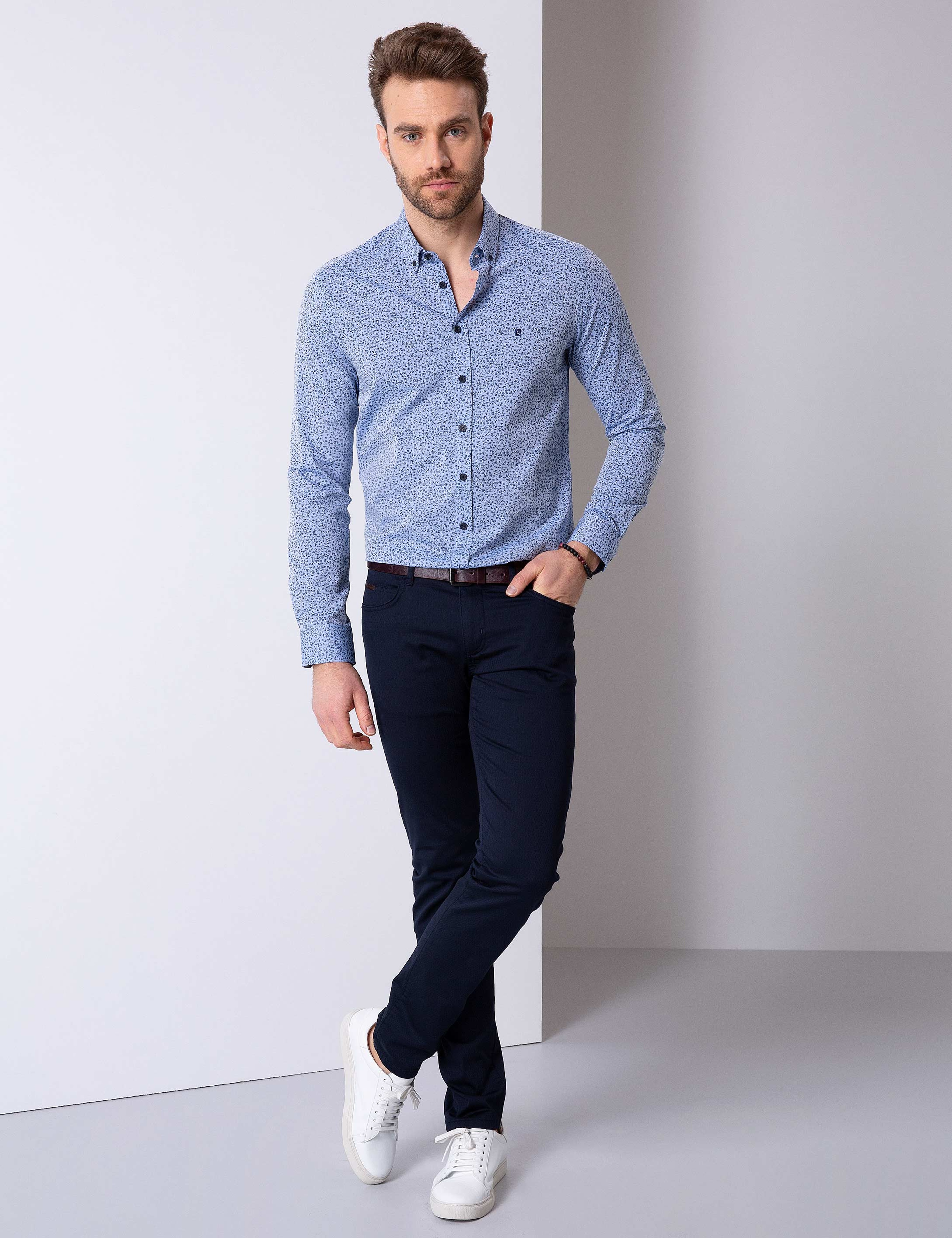 Mavi Slim Fit Uzun Kollu Gömlek - Image 3