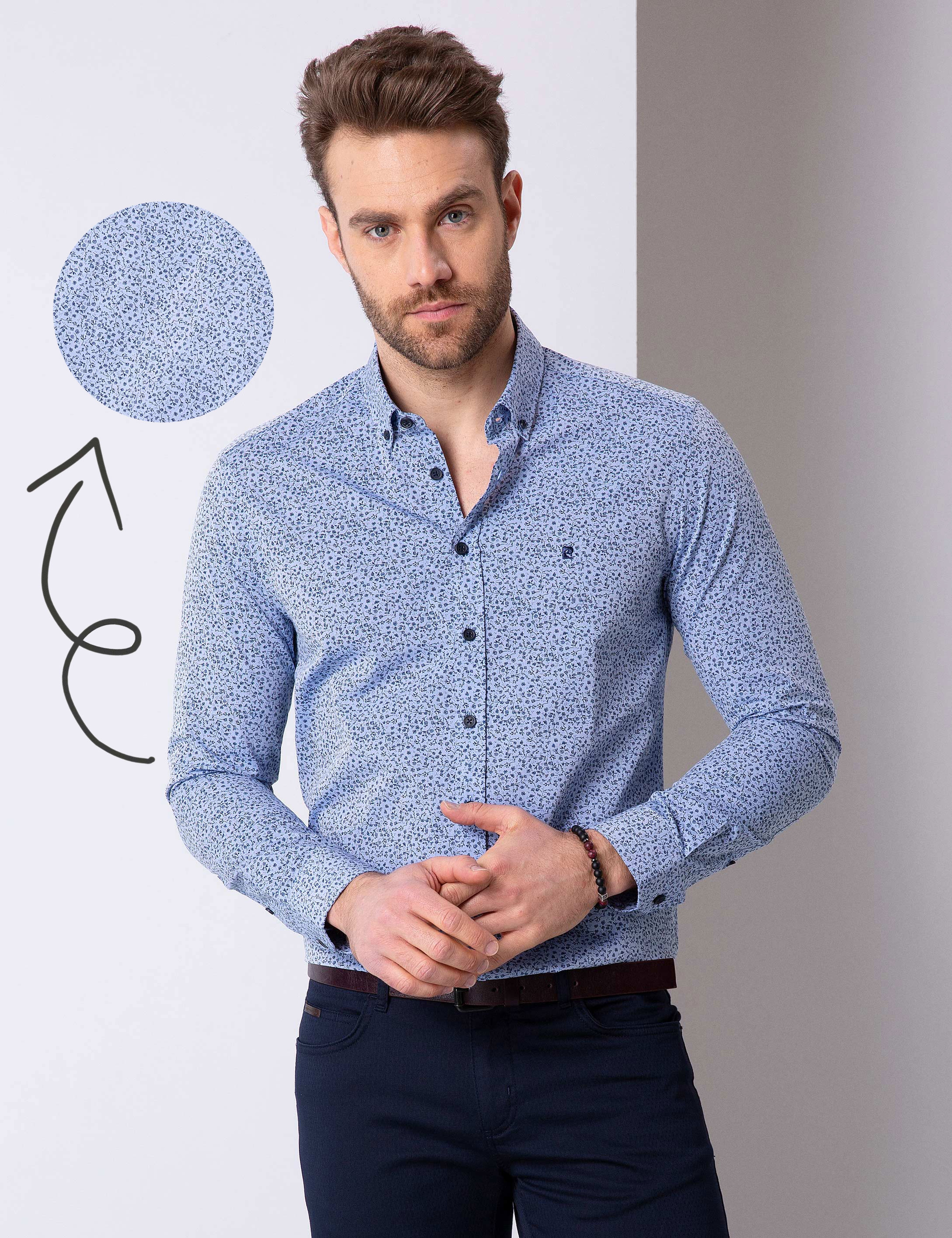 Mavi Slim Fit Uzun Kollu Gömlek - Image 1