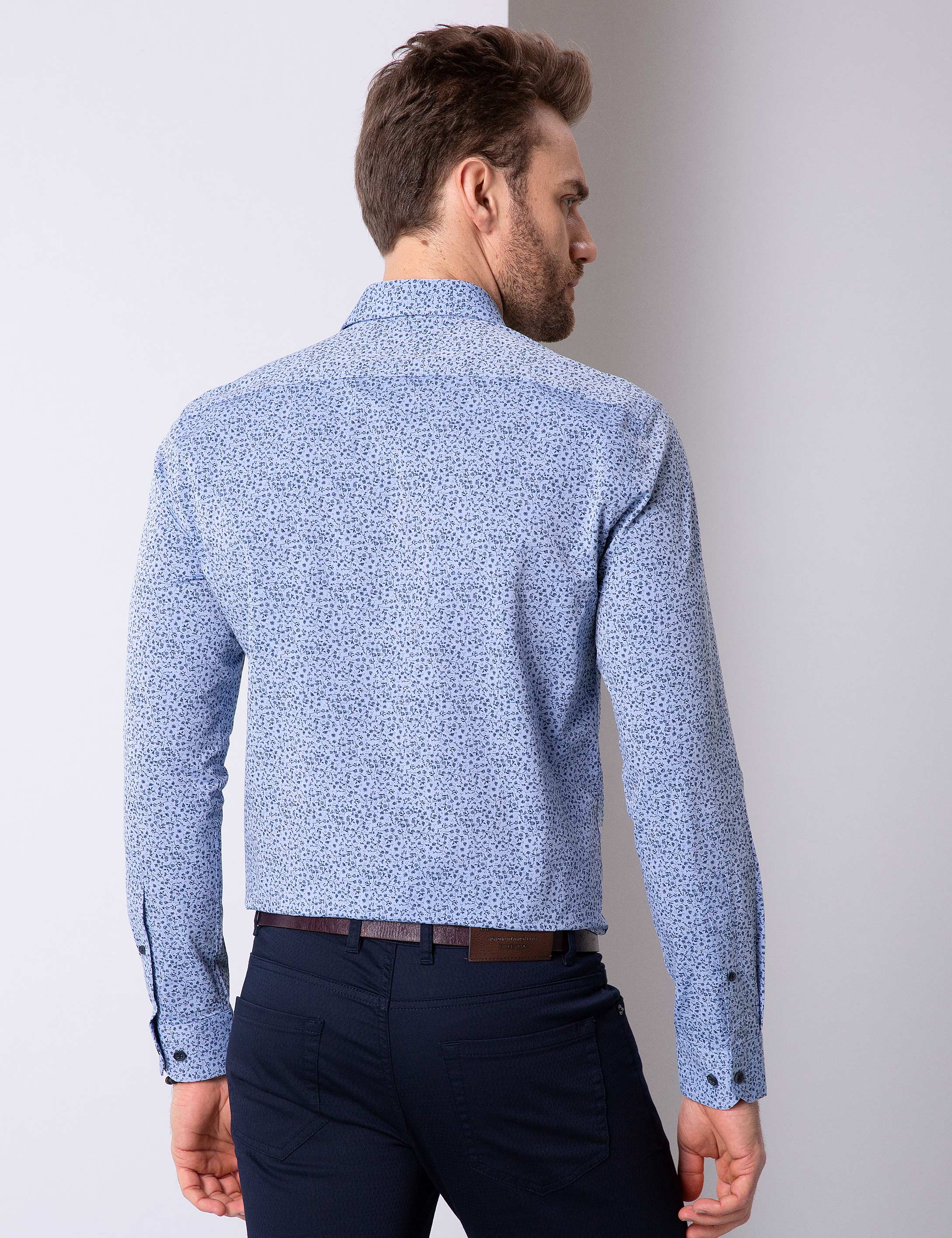 Mavi Slim Fit Uzun Kollu Gömlek - Image 4