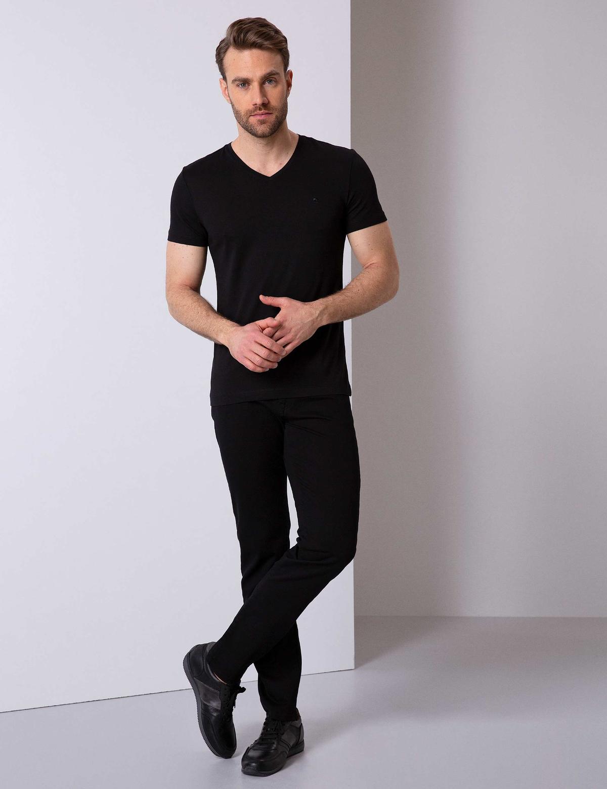 Siyah Slim Fit Basic Tişört - 50203545017