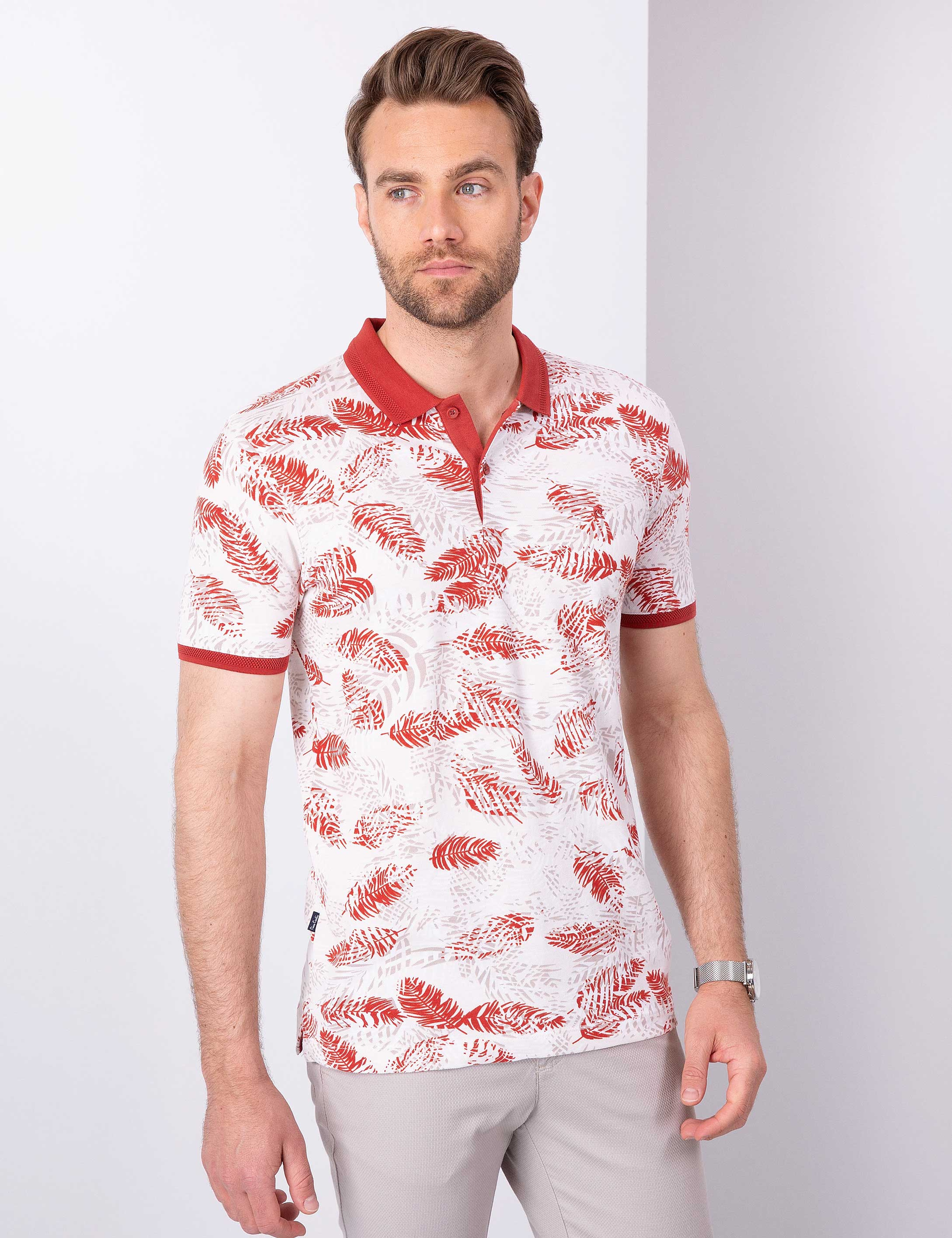 Kırmızı Slim Fit Polo Yaka Tişört - Image 1