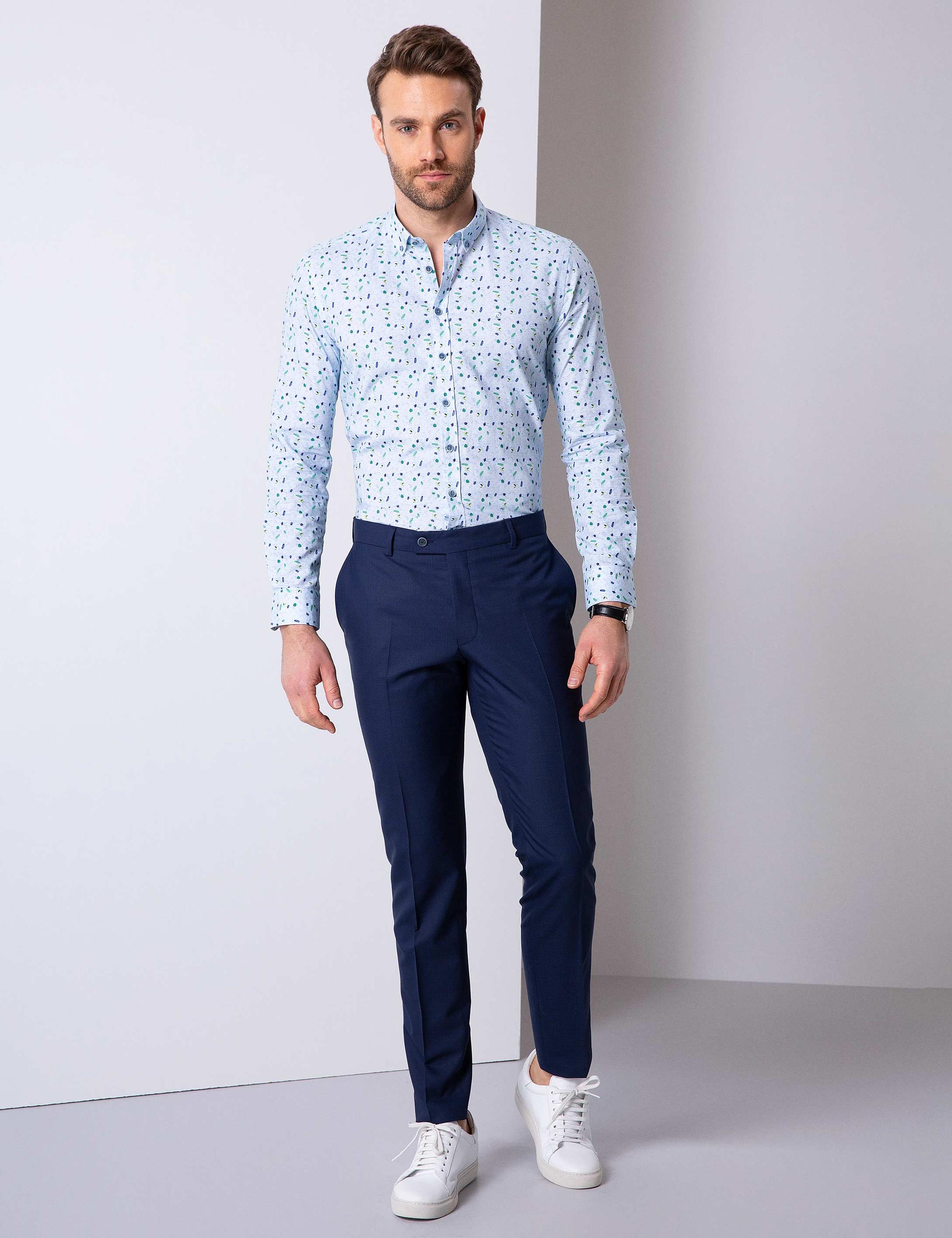 Mavi Slim Fit Uzun Kollu Gömlek