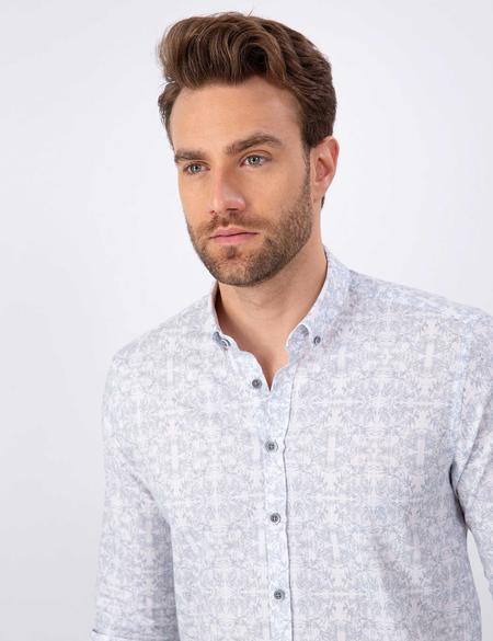 Açık Gri Slim Fit Uzun Kollu Gömlek - 50203562014