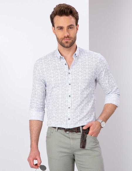 Açık Gri Slim Fit Uzun Kollu Gömlek - 50203562014