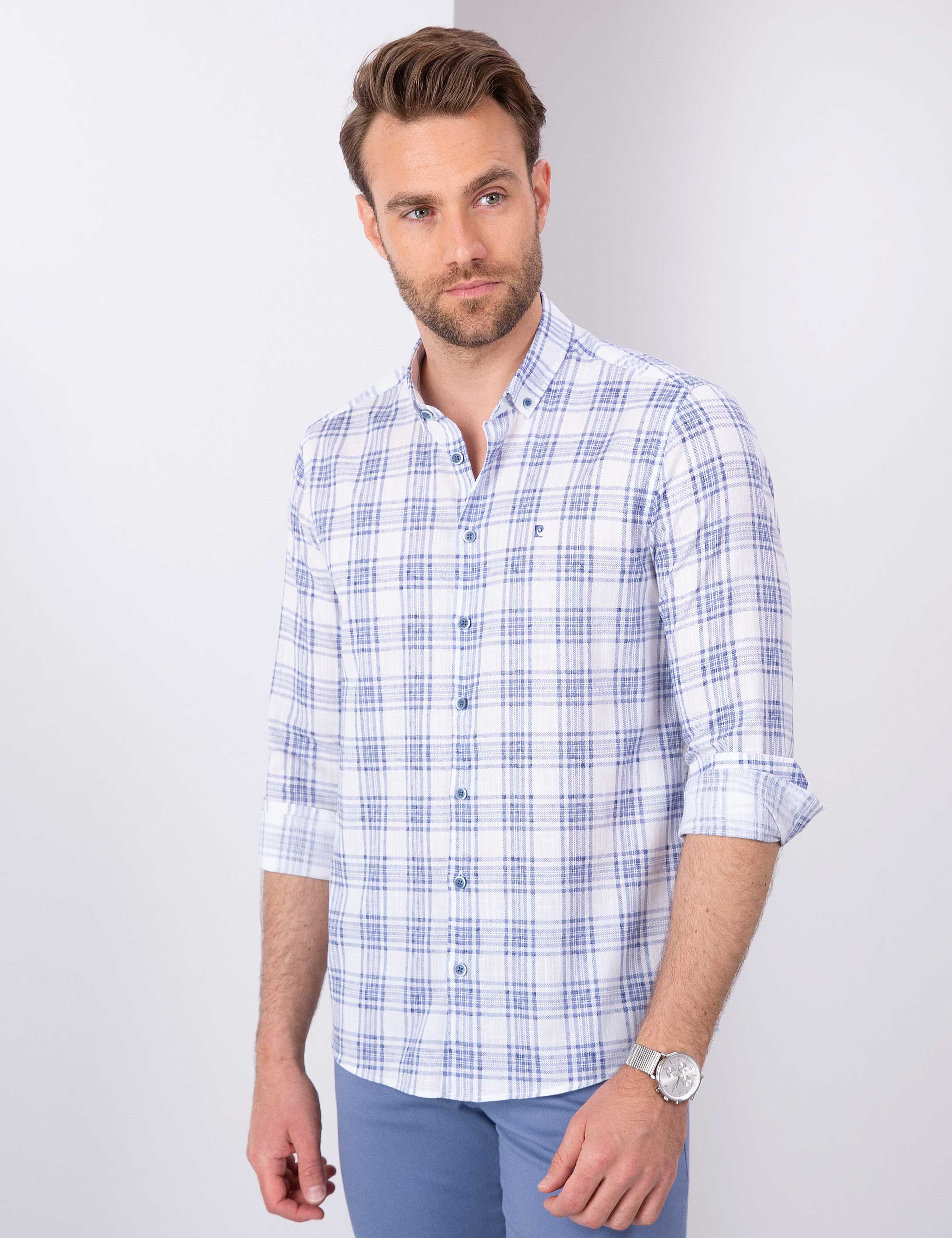 Mavi Slim Fit Uzun Kollu Gömlek - Image 1