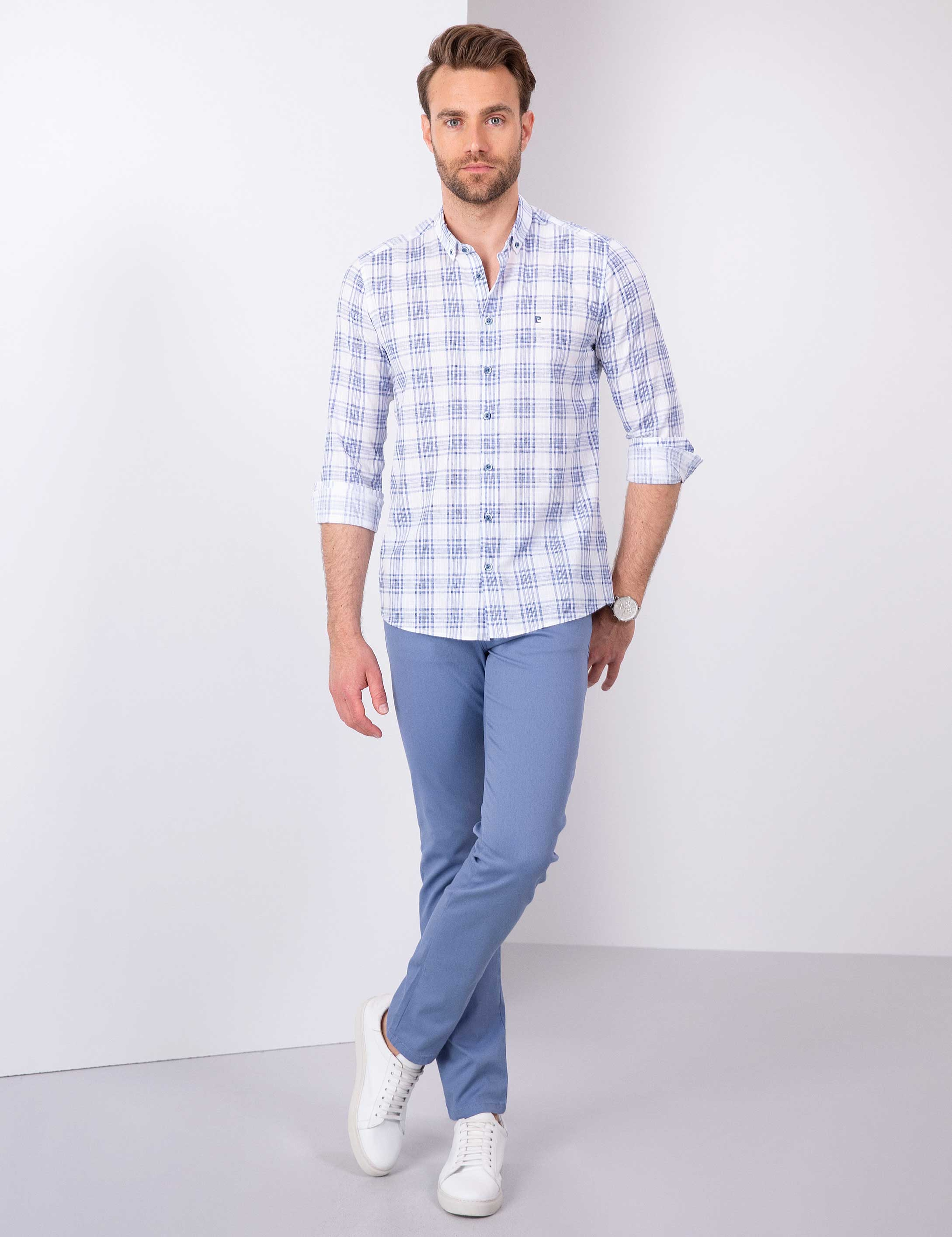 Mavi Slim Fit Uzun Kollu Gömlek - Image 4