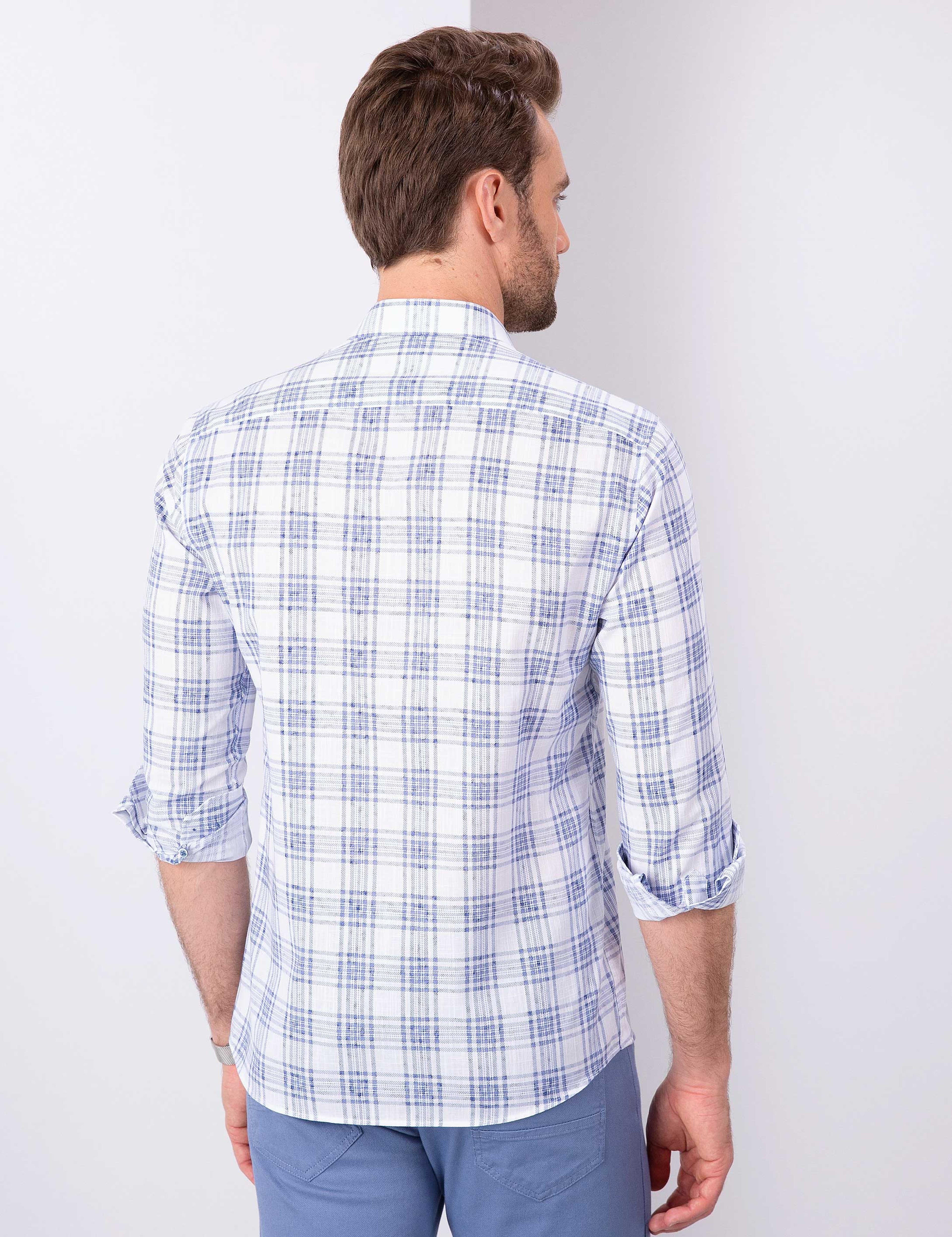 Mavi Slim Fit Uzun Kollu Gömlek - Image 3