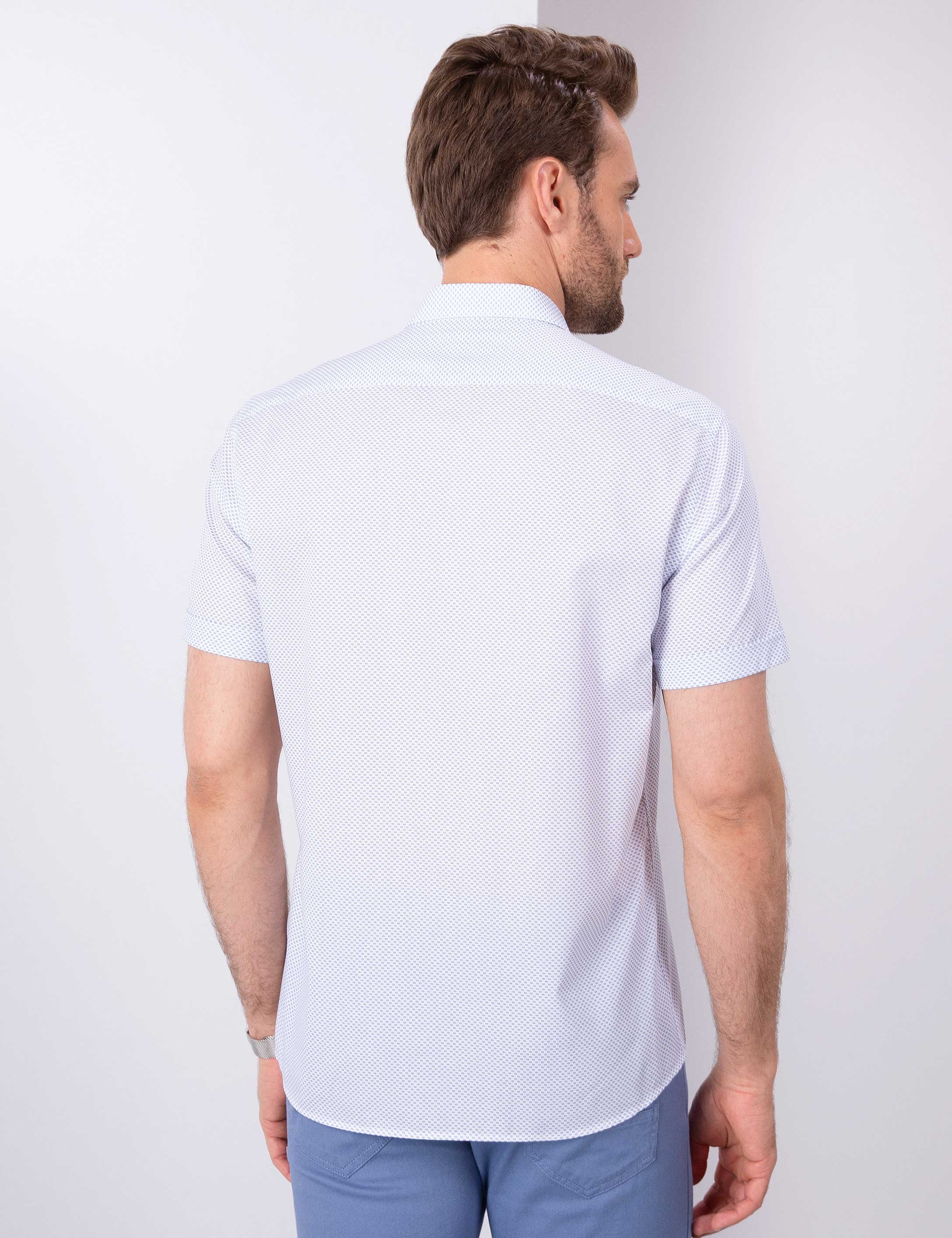 Beyaz Regular Fit Kısa Kollu Gömlek