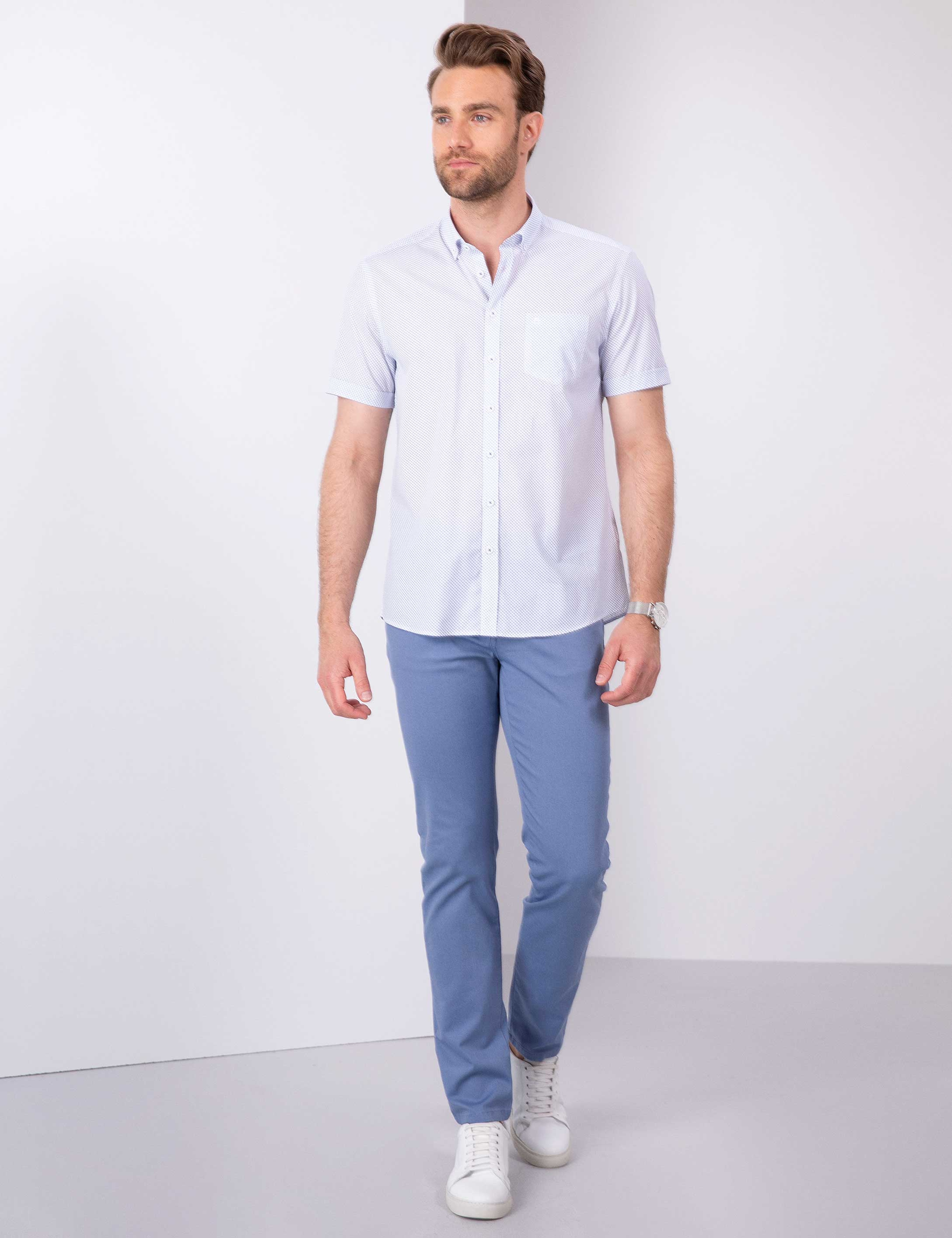 Beyaz Regular Fit Kısa Kollu Gömlek - Image 4