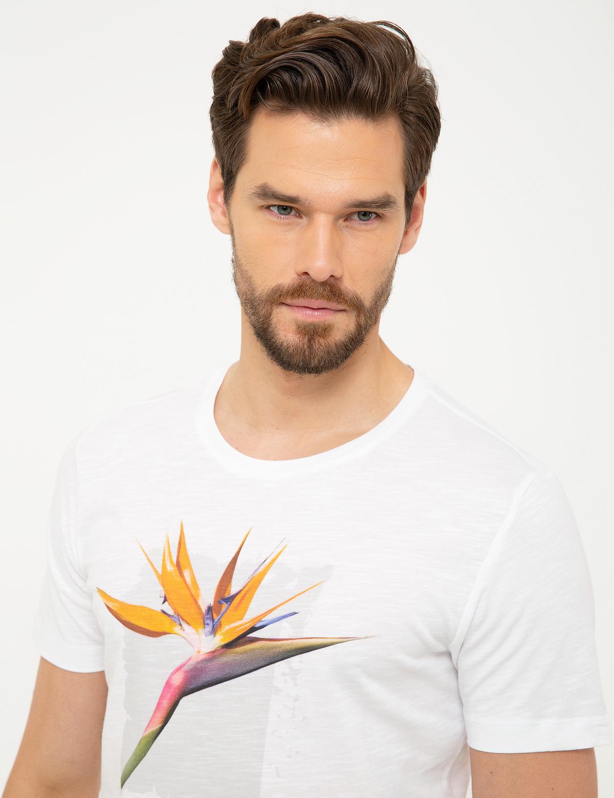 Beyaz Slim Fit Bisiklet Yaka T-Shirt - 50203591002