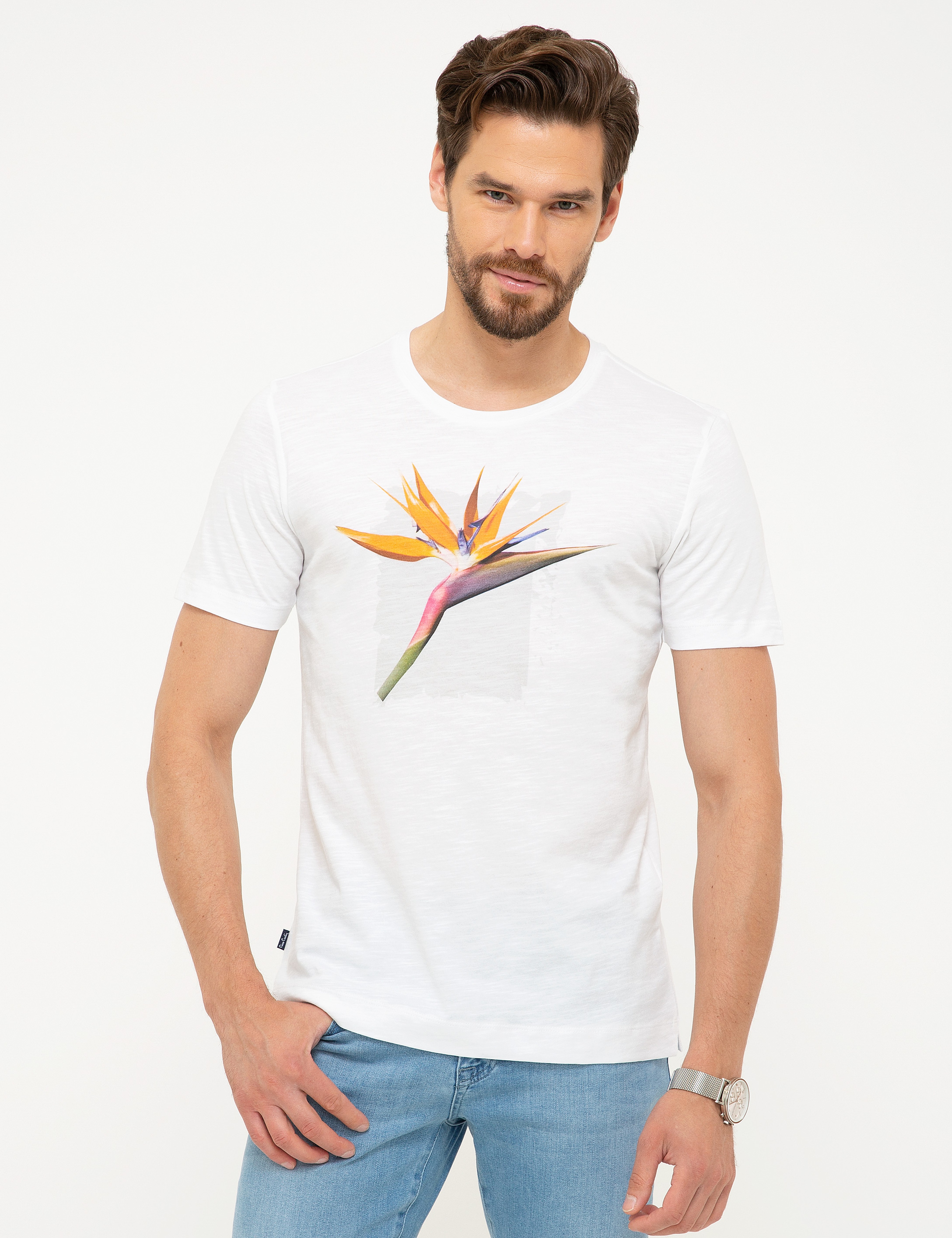 Beyaz Slim Fit Bisiklet Yaka T-Shirt