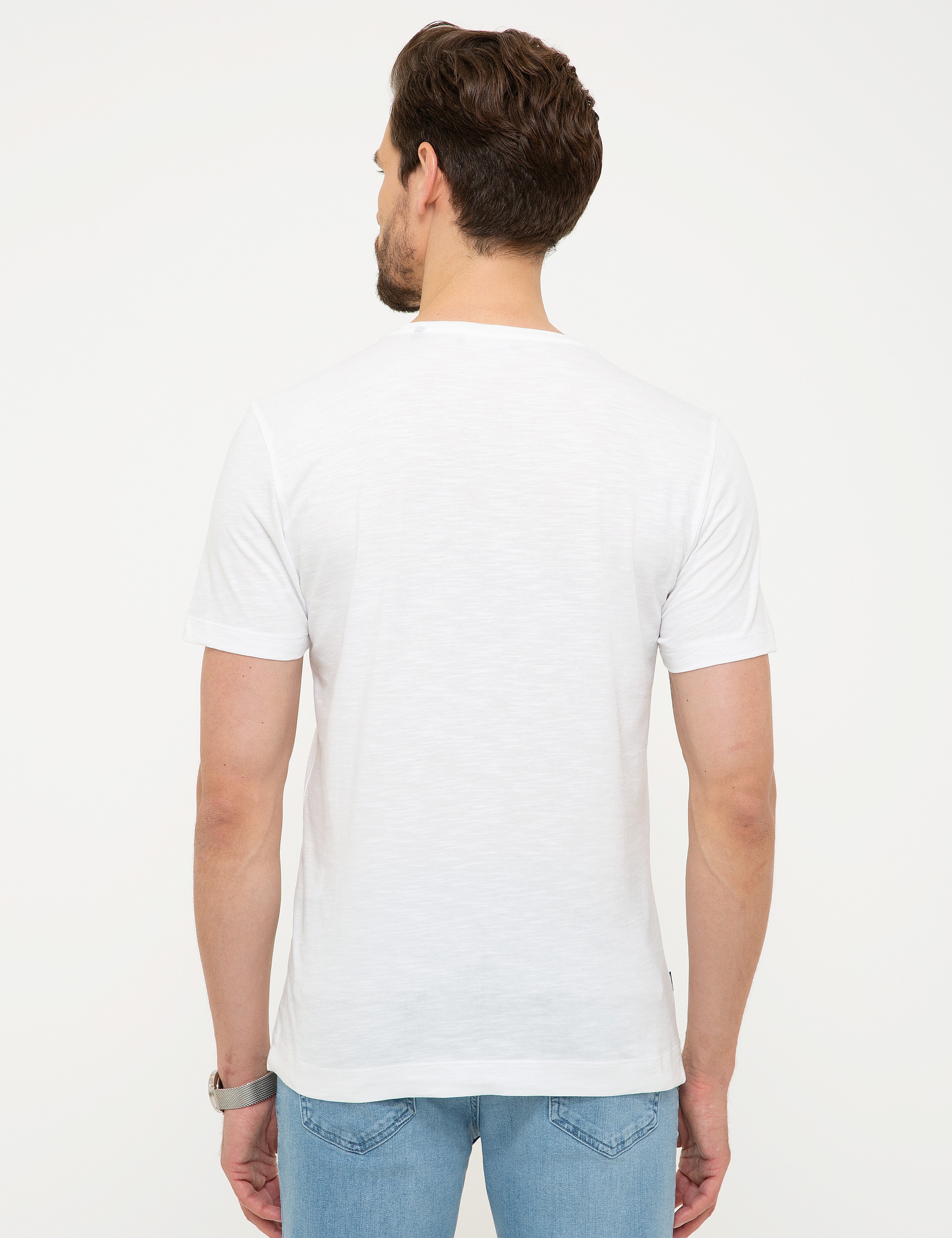 Beyaz Slim Fit Bisiklet Yaka T-Shirt