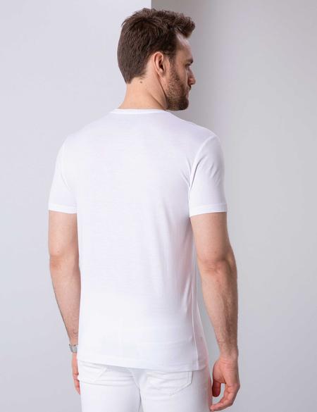 Beyaz Slim Fit Bisiklet Yaka Basic Tişört - 50203592008