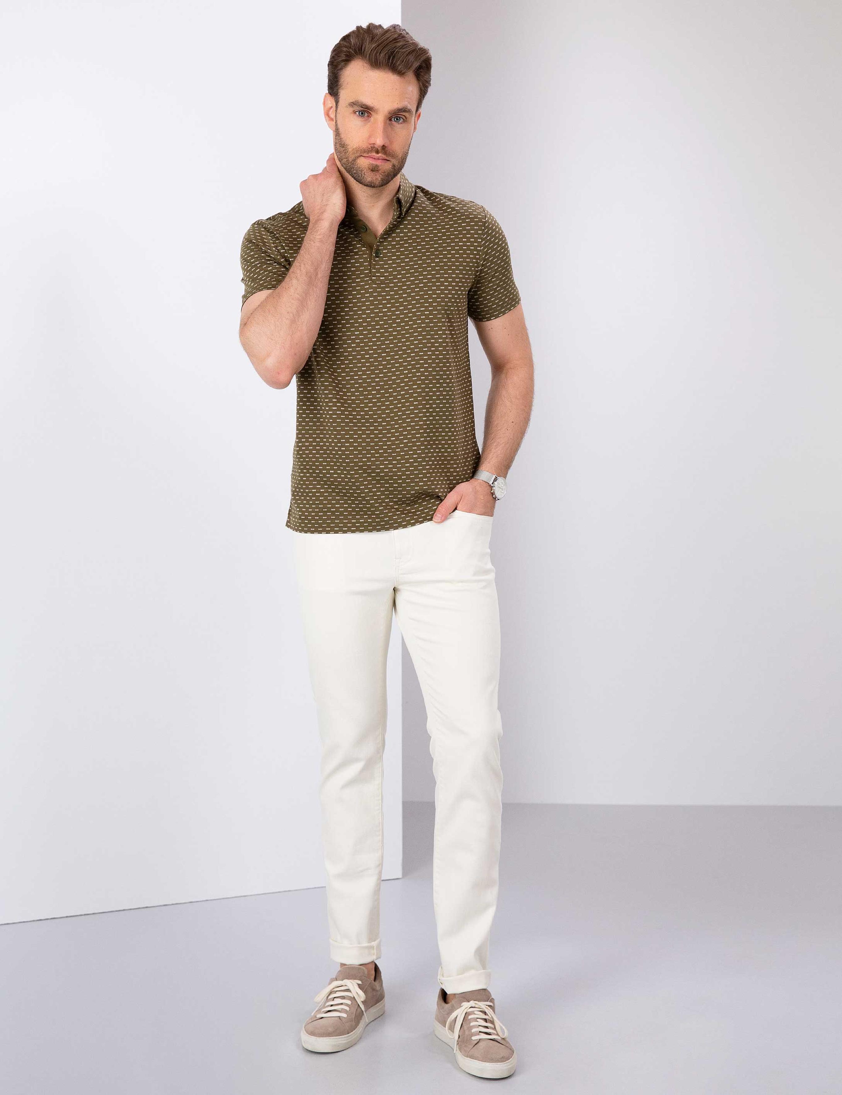 Ekru Slim Fit Jean Pantolon