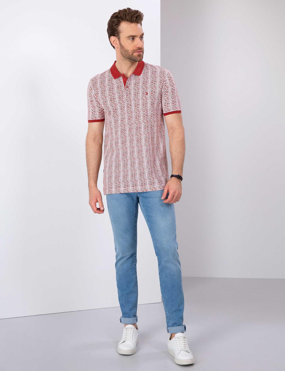 Kiremit Slim Fit Desenli Polo Yaka Tişört - 50204157013