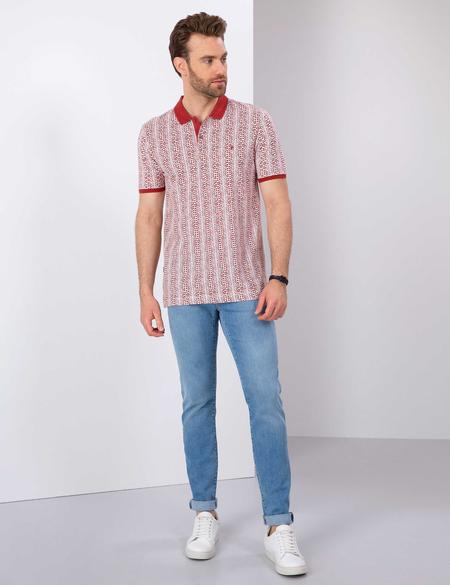 Kiremit Slim Fit Desenli Polo Yaka Tişört - 50204157013