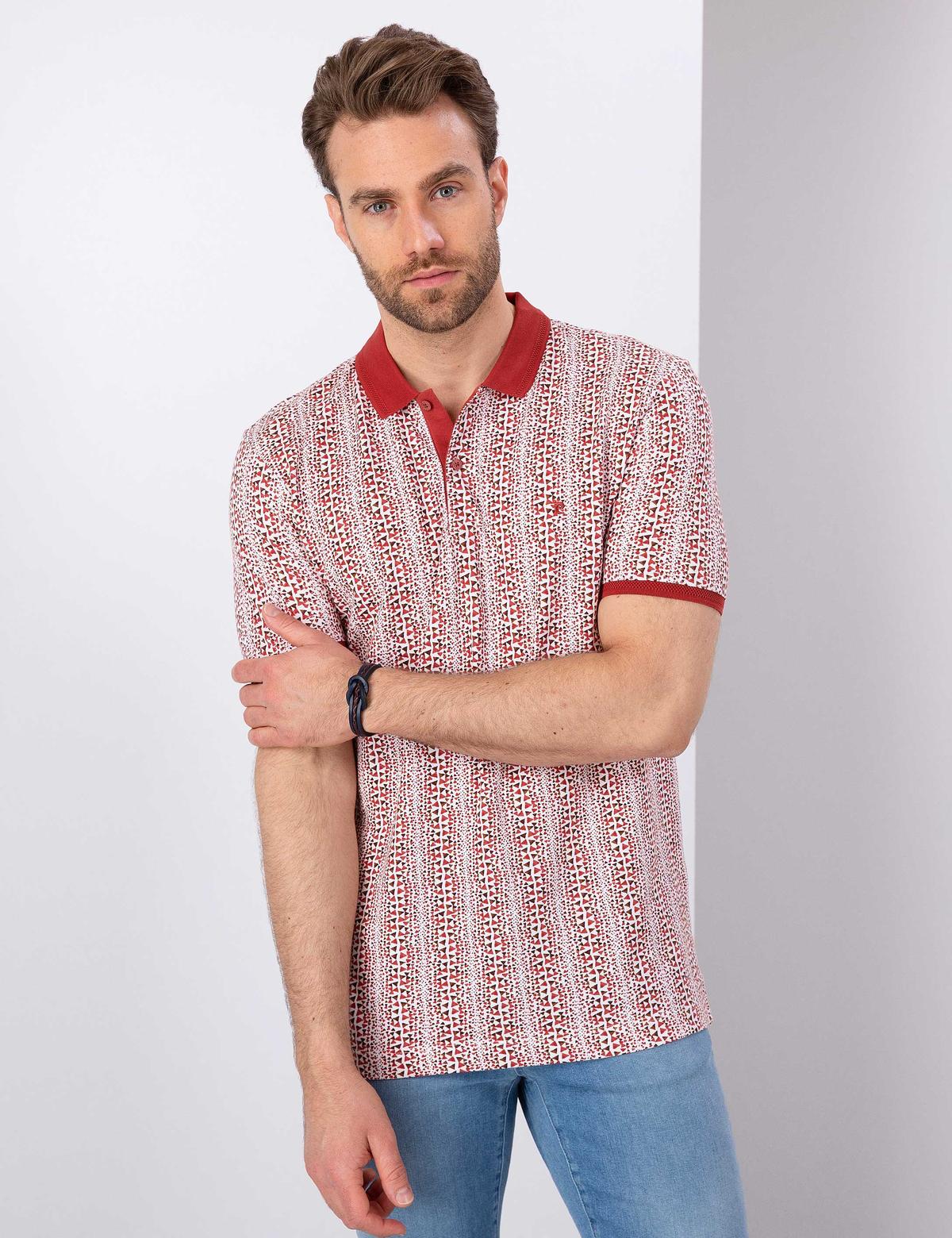 Kiremit Slim Fit Desenli Polo Yaka Tişört