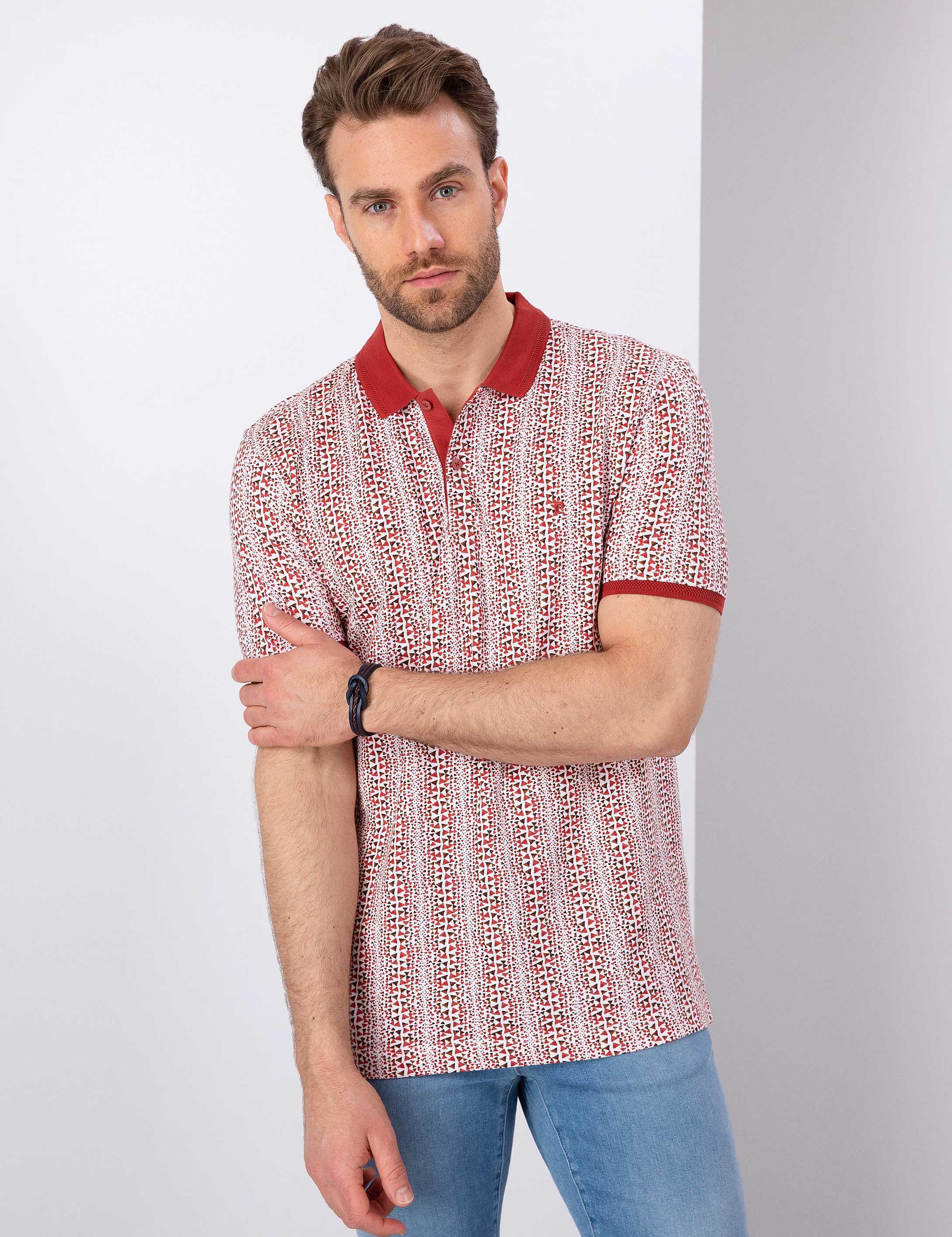 Kiremit Slim Fit Desenli Polo Yaka Tişört