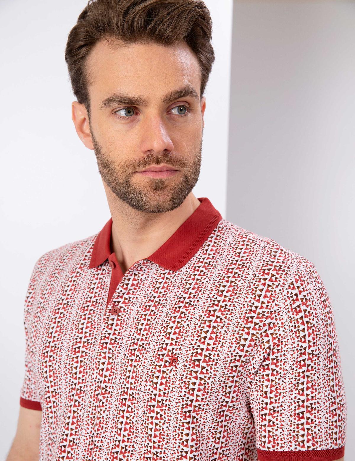 Kiremit Slim Fit Desenli Polo Yaka Tişört - 50204157013