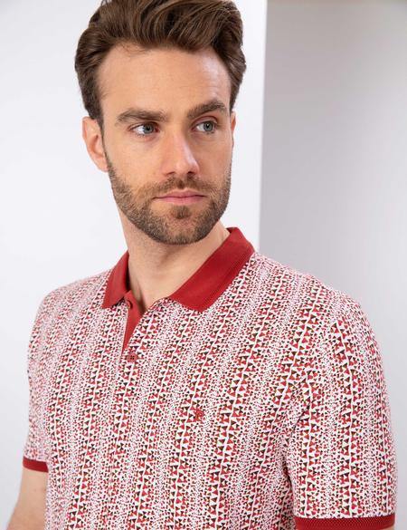 Kiremit Slim Fit Desenli Polo Yaka Tişört - 50204157013