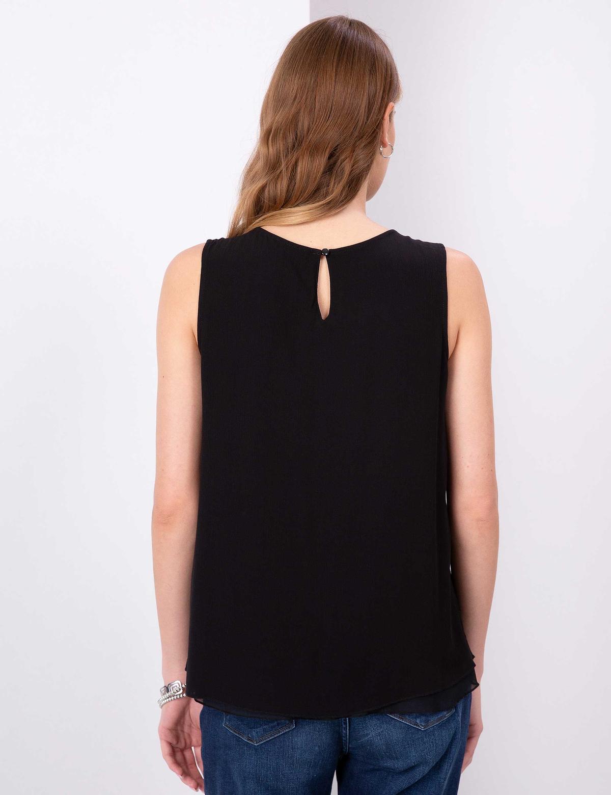 Siyah Taş Detaylı Kolsuz Bluz - 50204227003