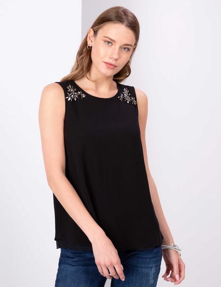 Siyah Taş Detaylı Kolsuz Bluz - 50204227003