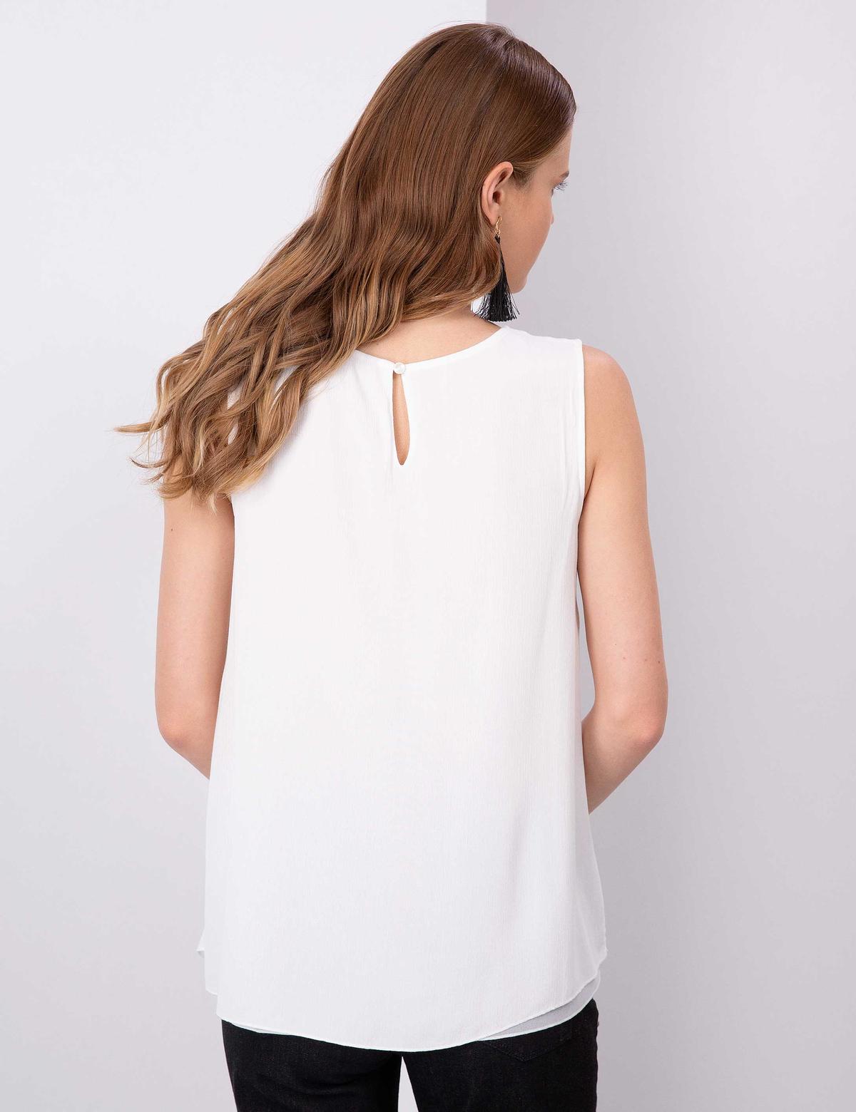 Ekru Taş Detaylı Kolsuz Bluz - 50204227013