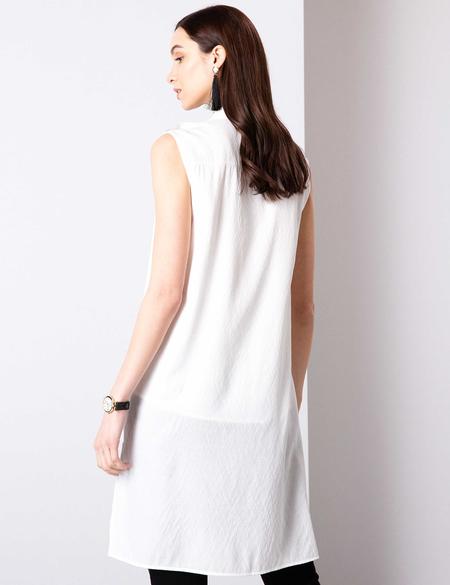 Ekru Uzun Kolsuz Gömlek - 50204279004