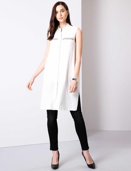 Ekru Uzun Kolsuz Gömlek - 50204279004