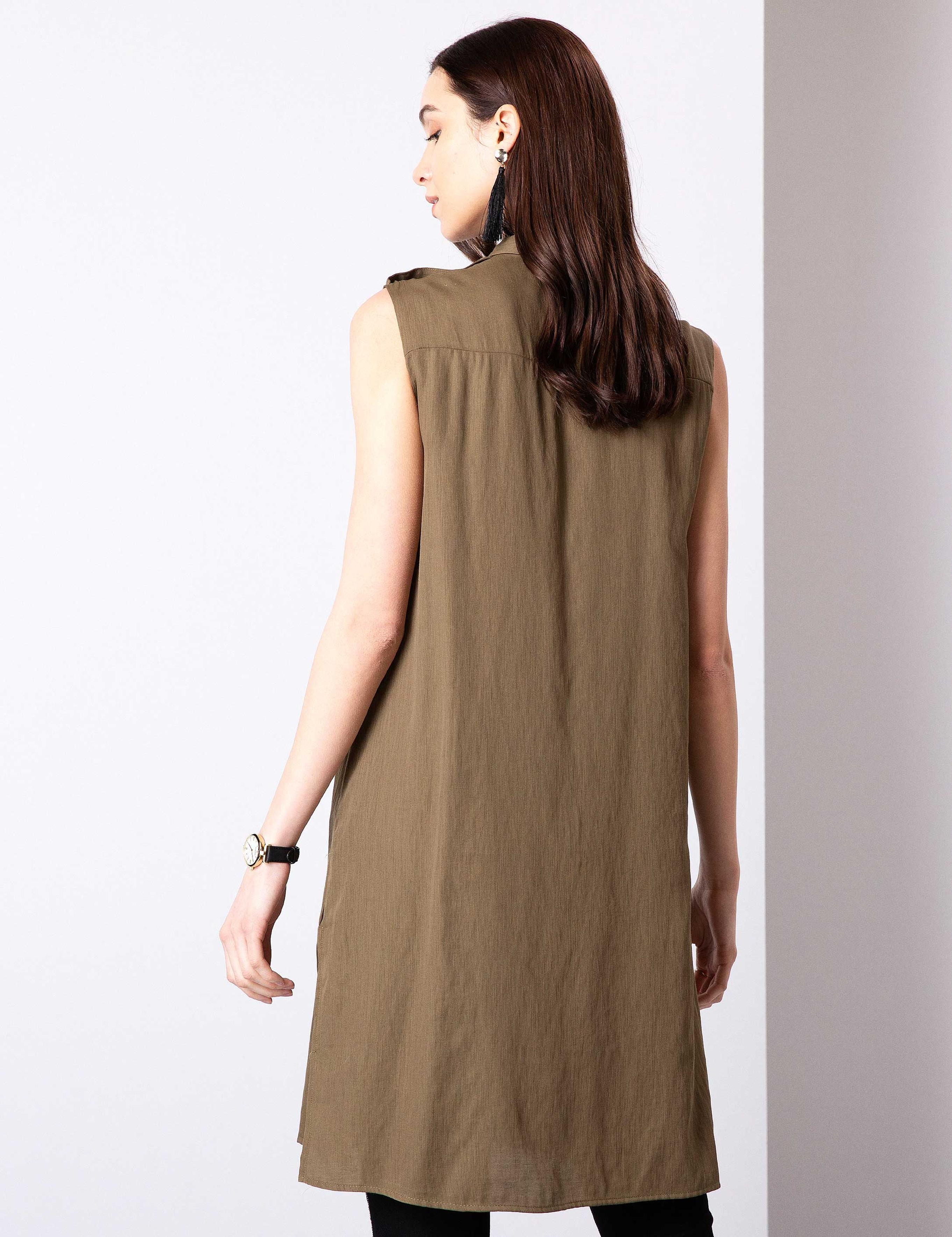 Haki Uzun Kolsuz Gömlek