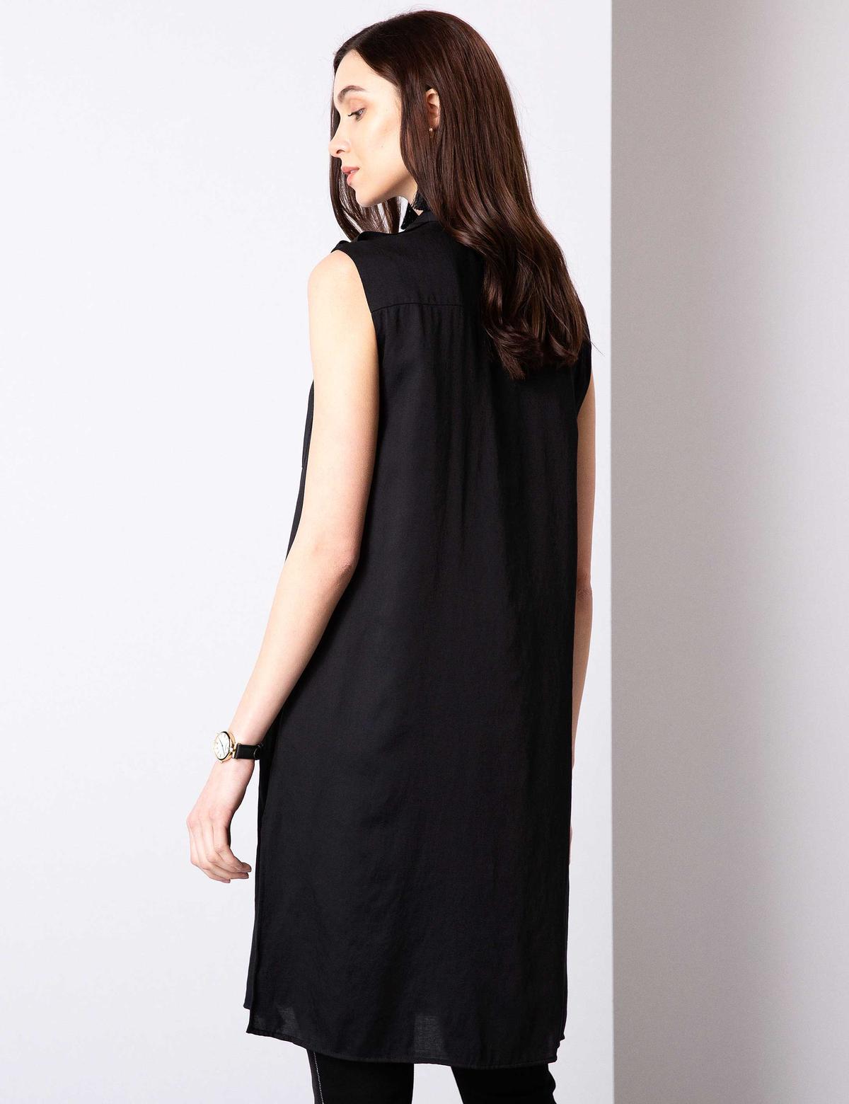 Siyah Uzun Kolsuz Gömlek - 50204279027