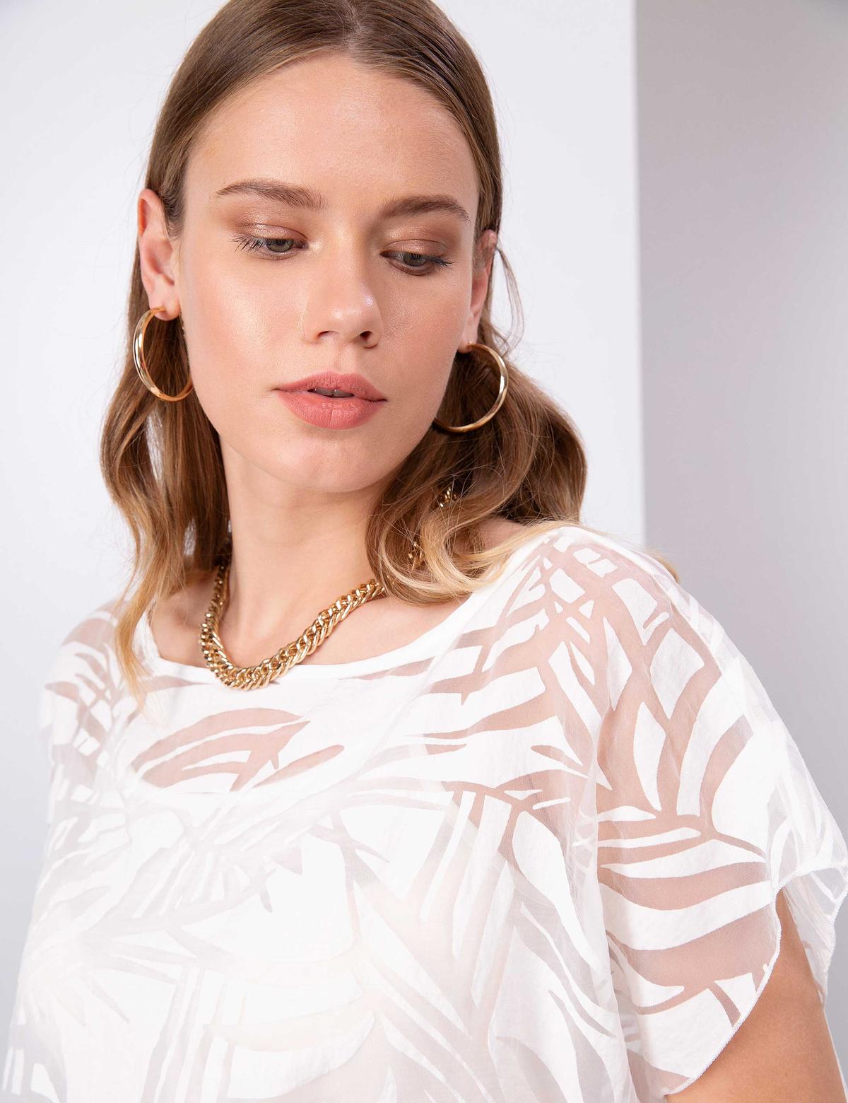 Ekru Tül Bluz - 50204420003