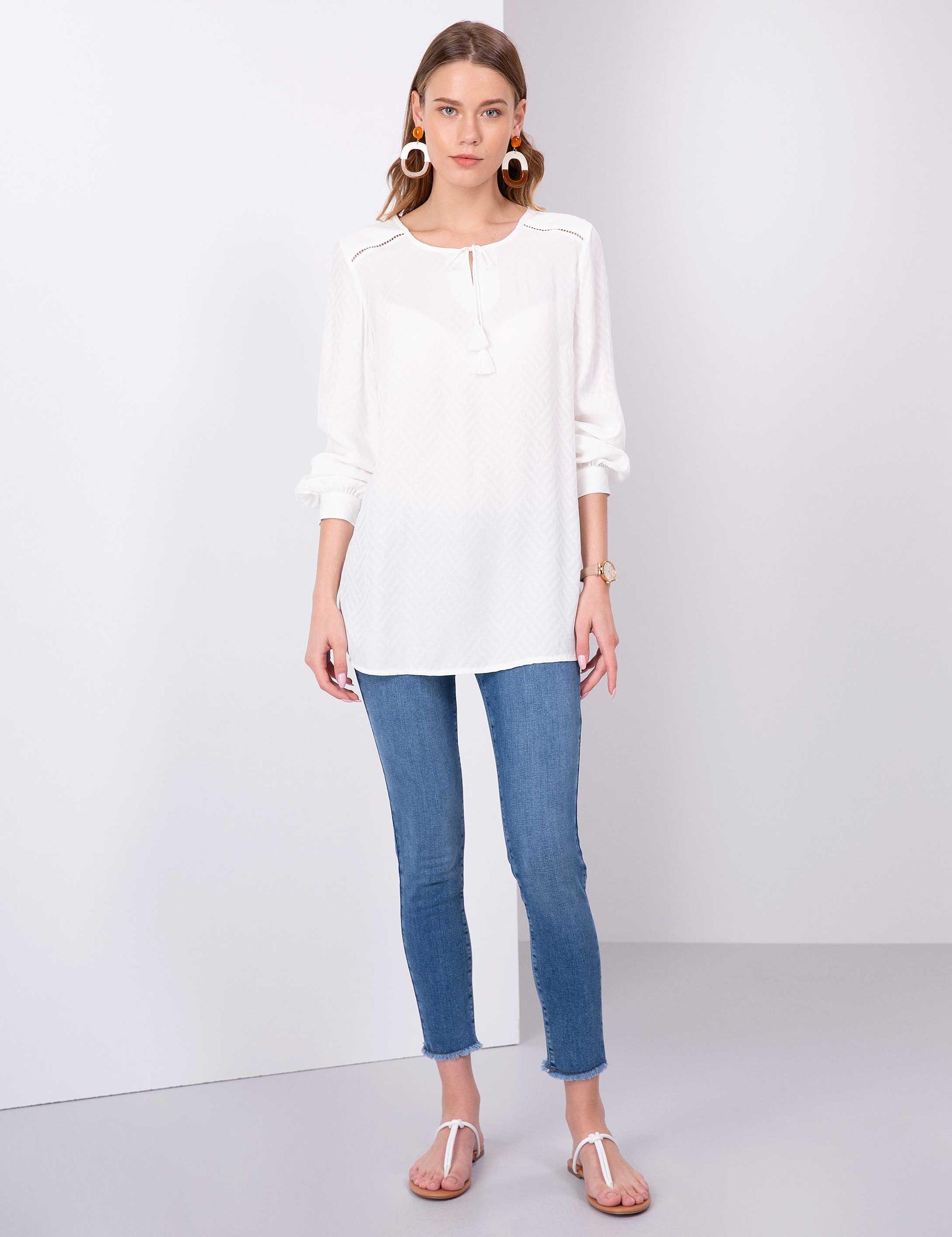 Ekru Comfort Fit Bluz