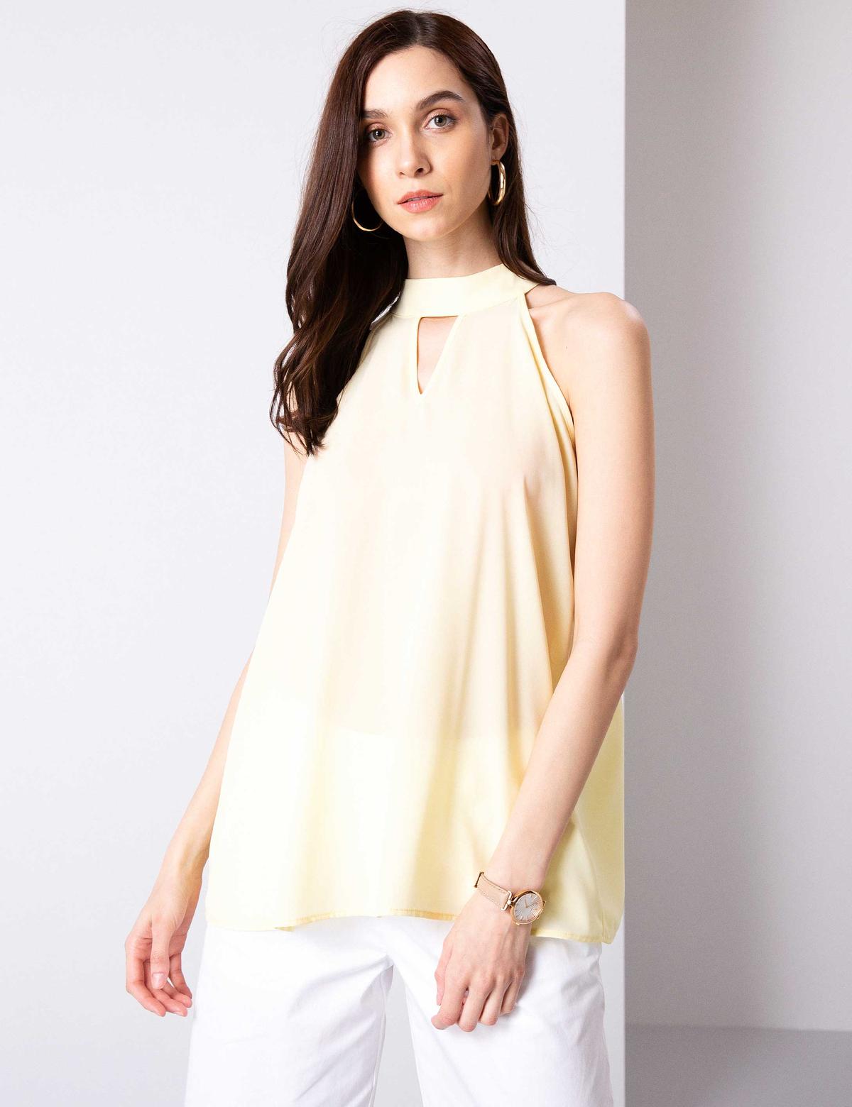 Sarı Kolsuz Bluz
