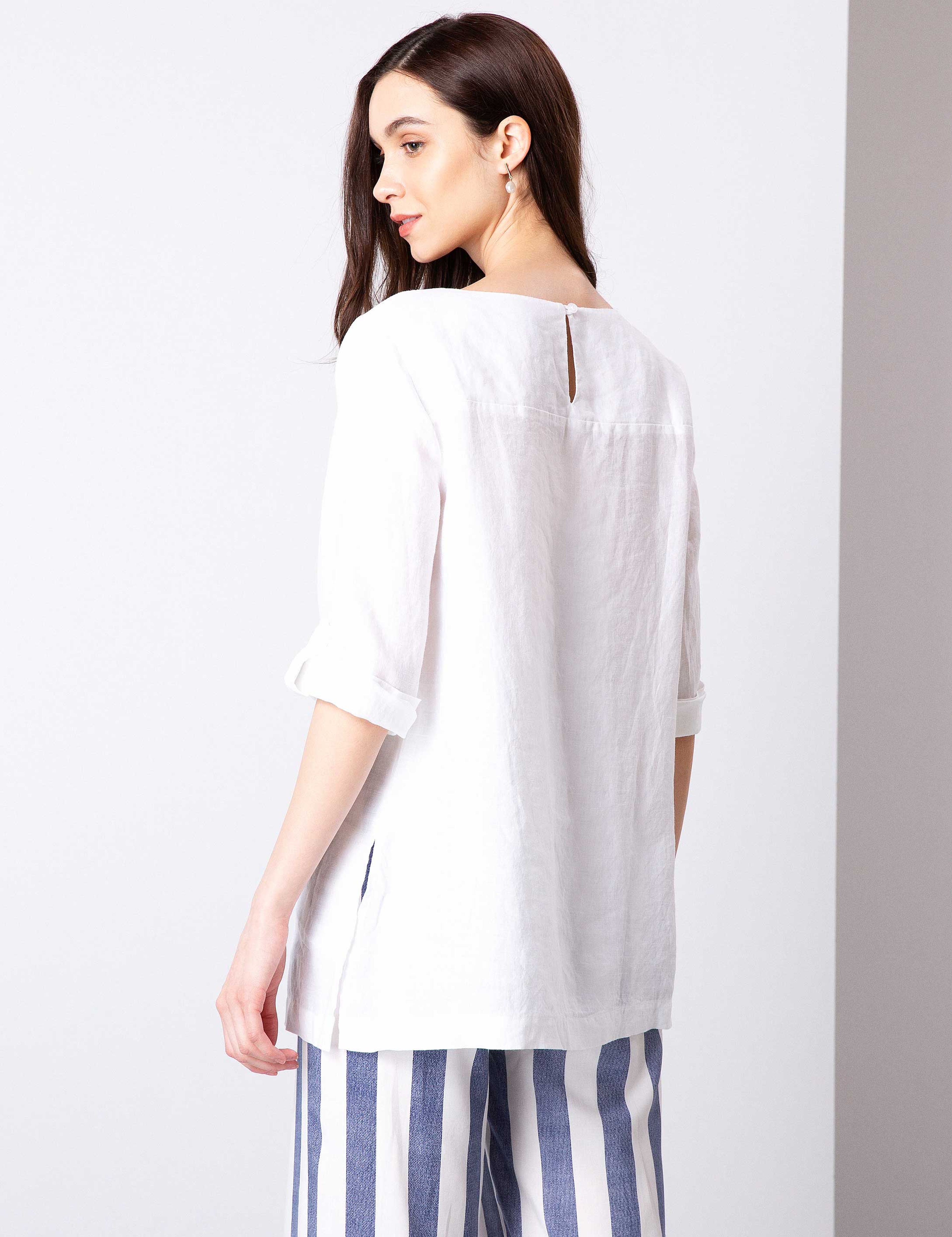 Beyaz Comfort Fit Bluz - Image 4