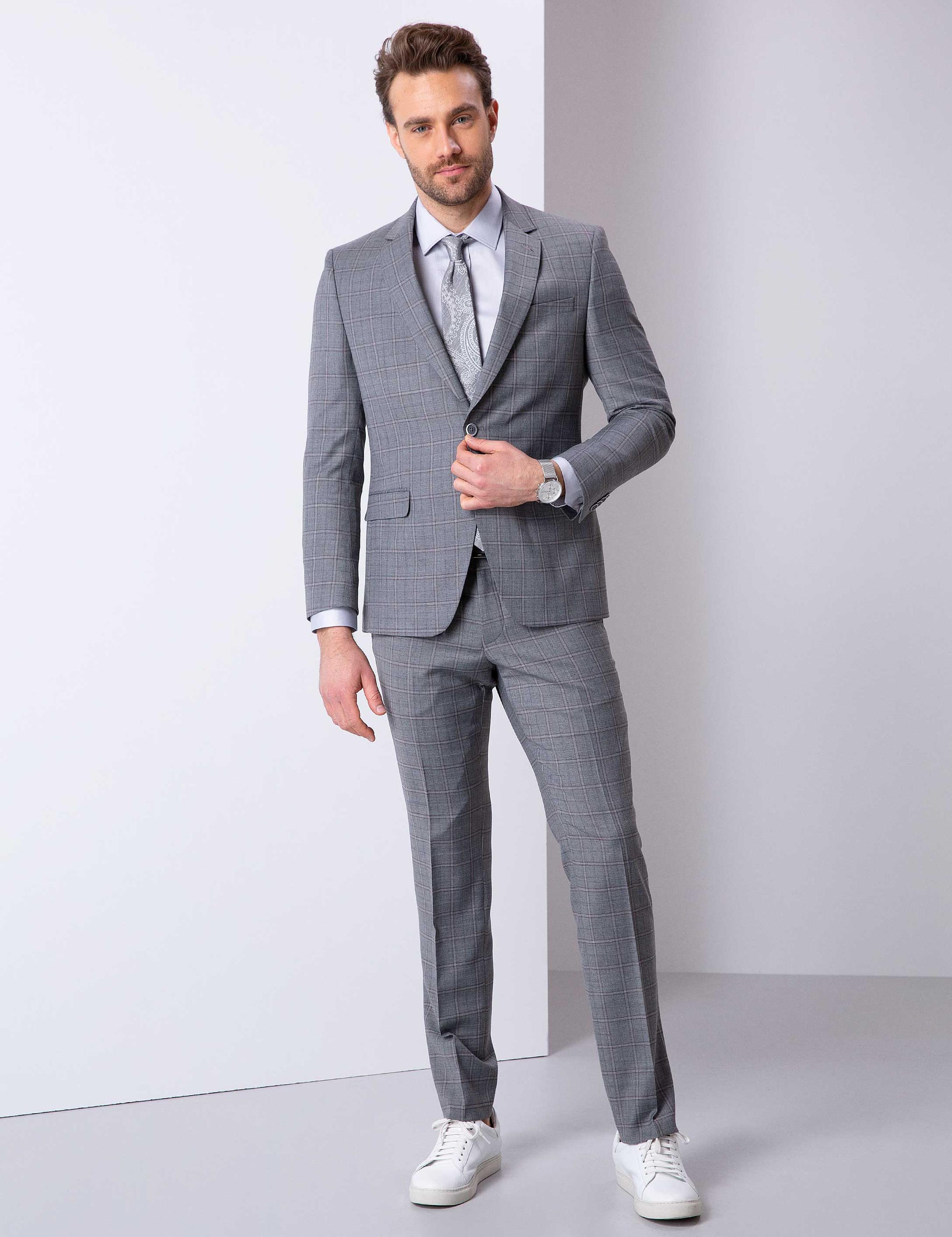 Gri Slim Fit Takım Elbise