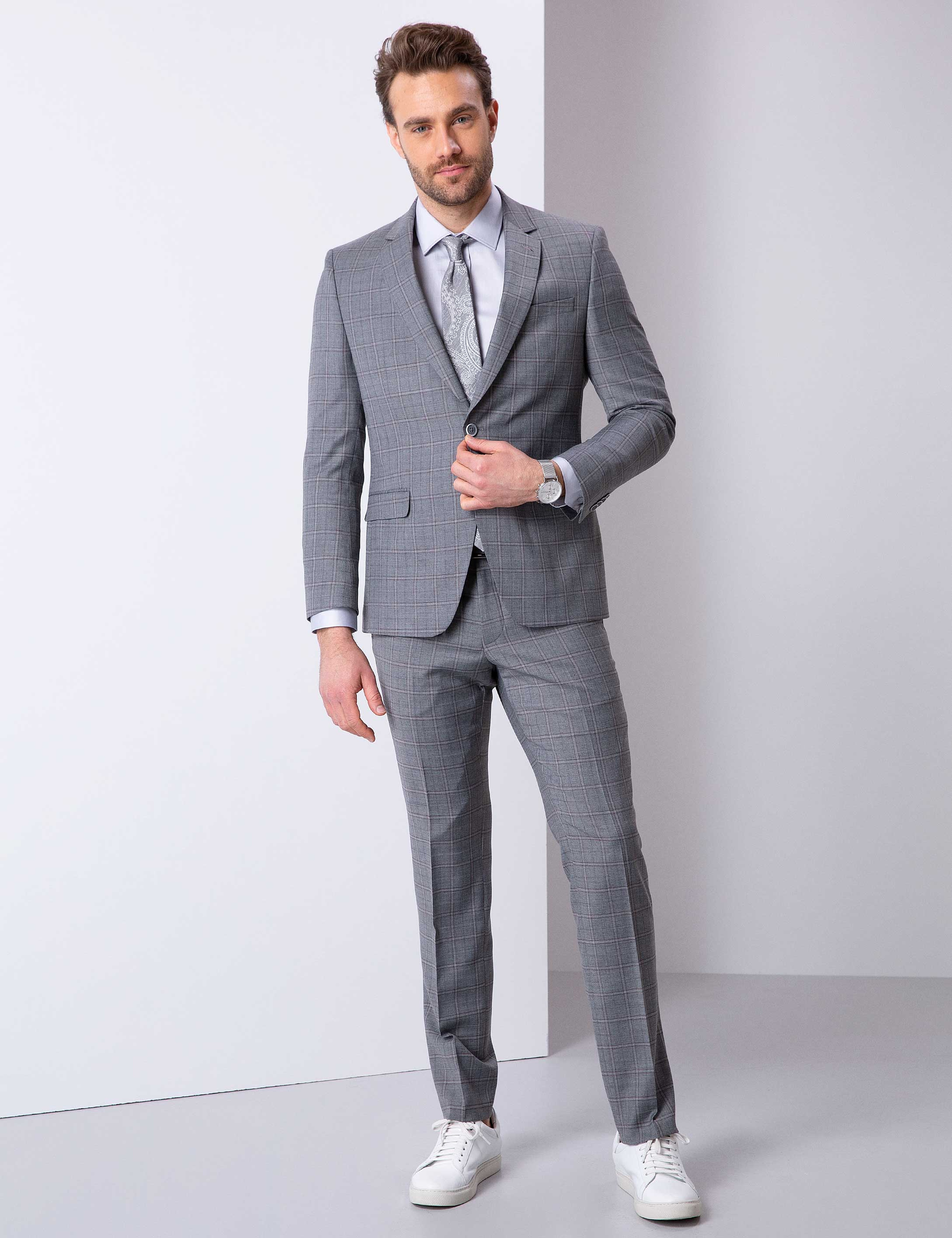 Gri Slim Fit Takım Elbise - Image 1
