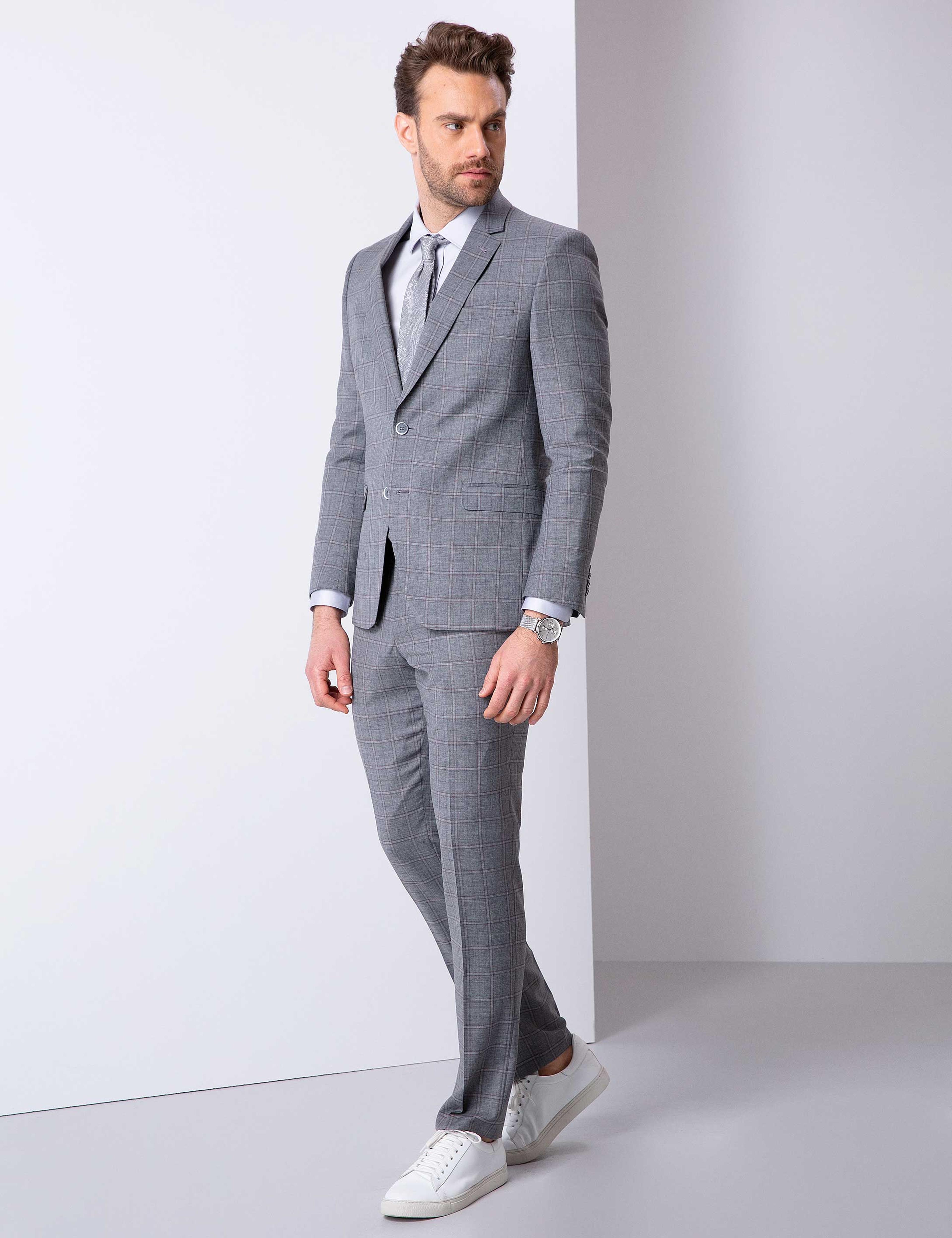 Gri Slim Fit Takım Elbise - Image 2